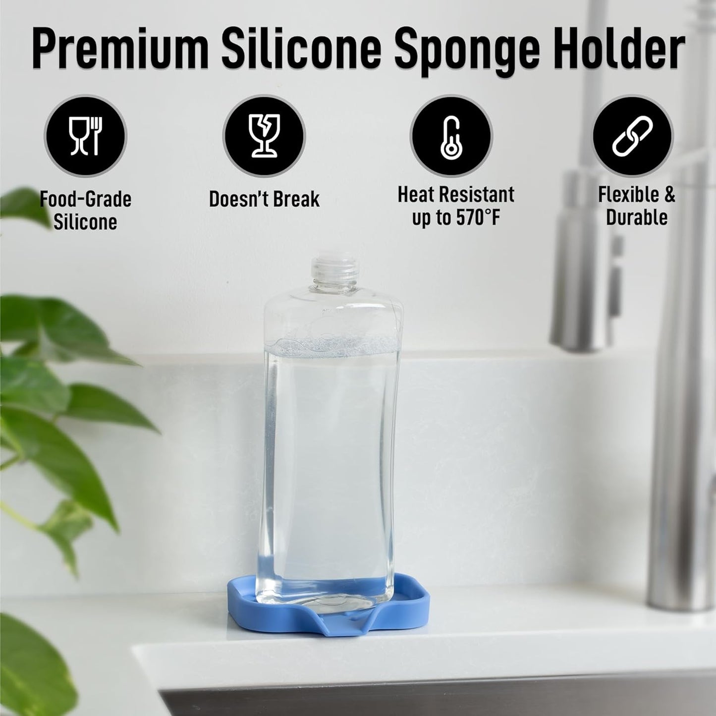 Zulay Kitchen Small Silicone Sponge Holder (4.9x3.3”) – Space-Saving Sink Organizer Tray for