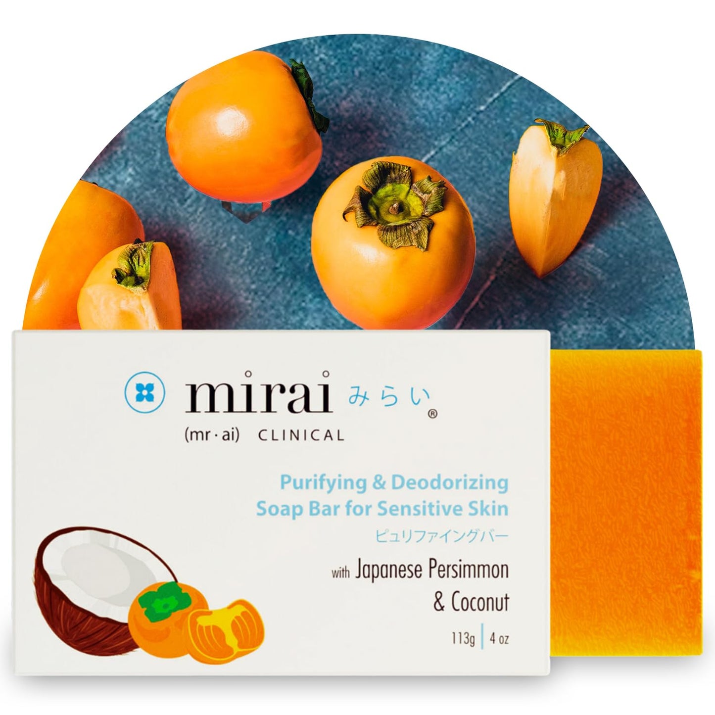 Mirai Clinical Persimmon Soap Bar for Body (100g) - Old People Smell and Nonenal Odor Control with