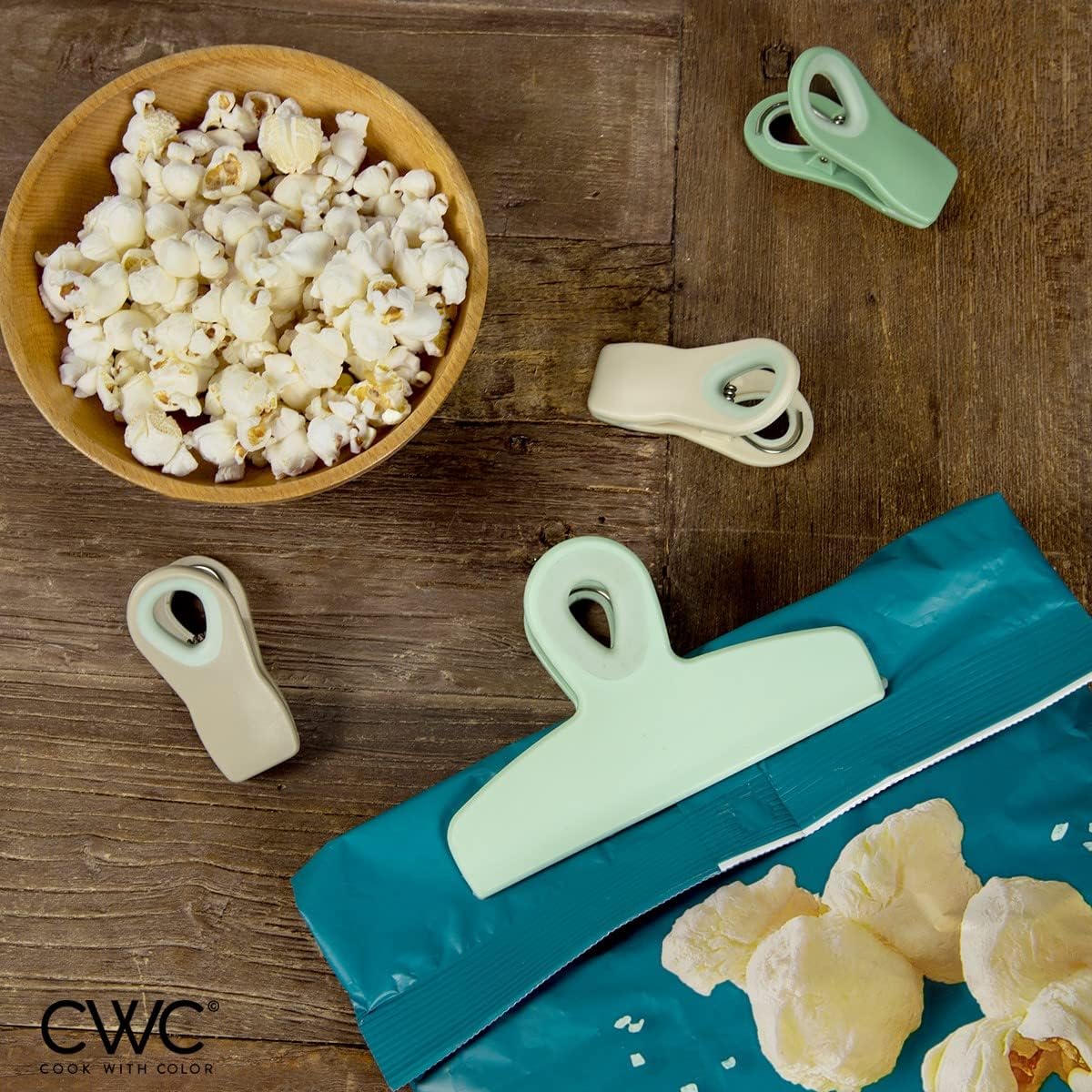 COOK WITH COLOR Bag Clips - Heavy Duty Chip Clip and Refrigerator Magnet Clips for Food Storage