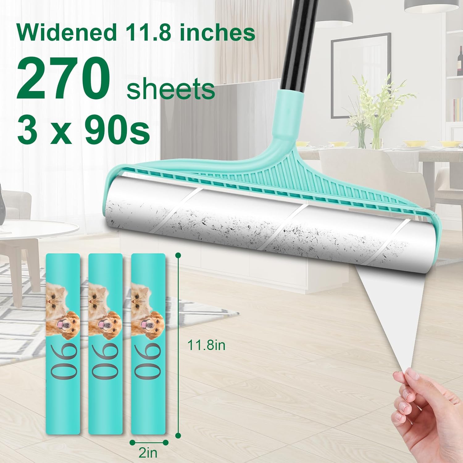 KeFanta Large Lint Rollers for Pet Hair Extra Sticky, 11.8" Wide Giant Lint Roller with 53" Long