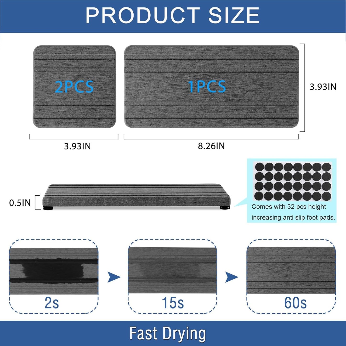 3PCS Water Absorbing Stone Tray, DryingNeat Diatomite Stone Sink Tray, Instant Dry Sink Coasters