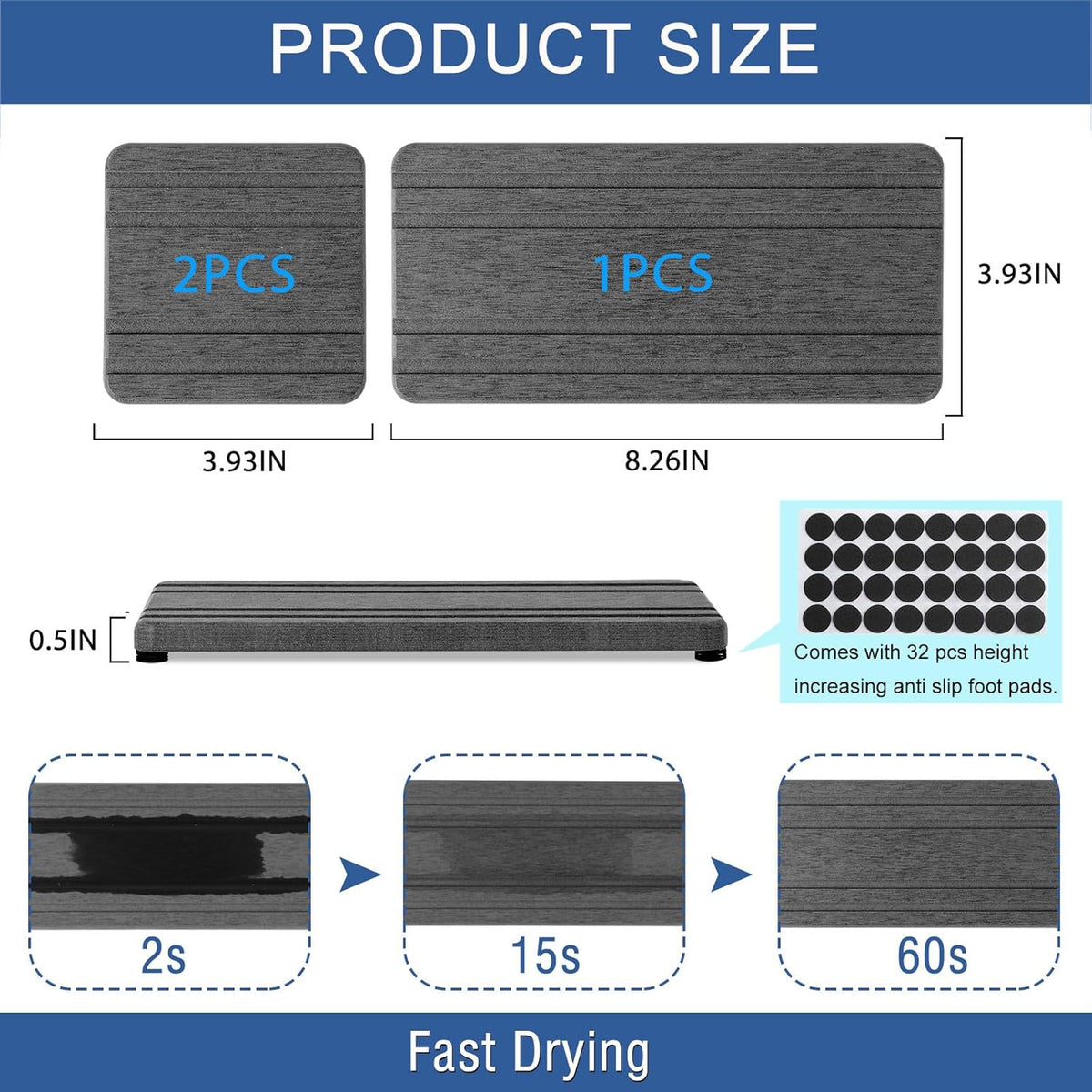 3PCS Water Absorbing Stone Tray, DryingNeat Diatomite Stone Sink Tray, Instant Dry Sink Coasters