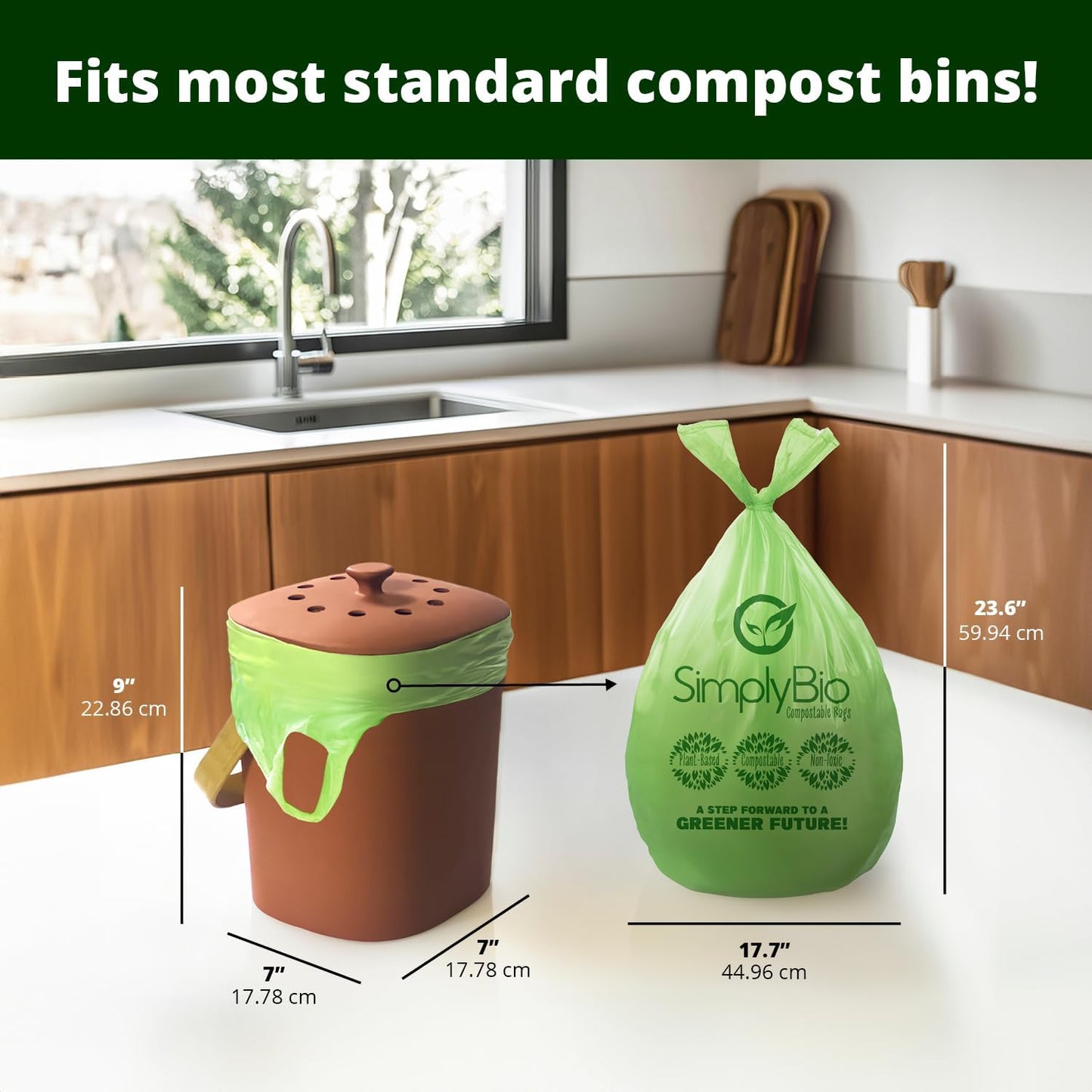 Simply Bio 3 Gallon Compostable Trash Bags Liners with Handle-Tie, Thick 0.67 Mil, 11.36 Liter, 80