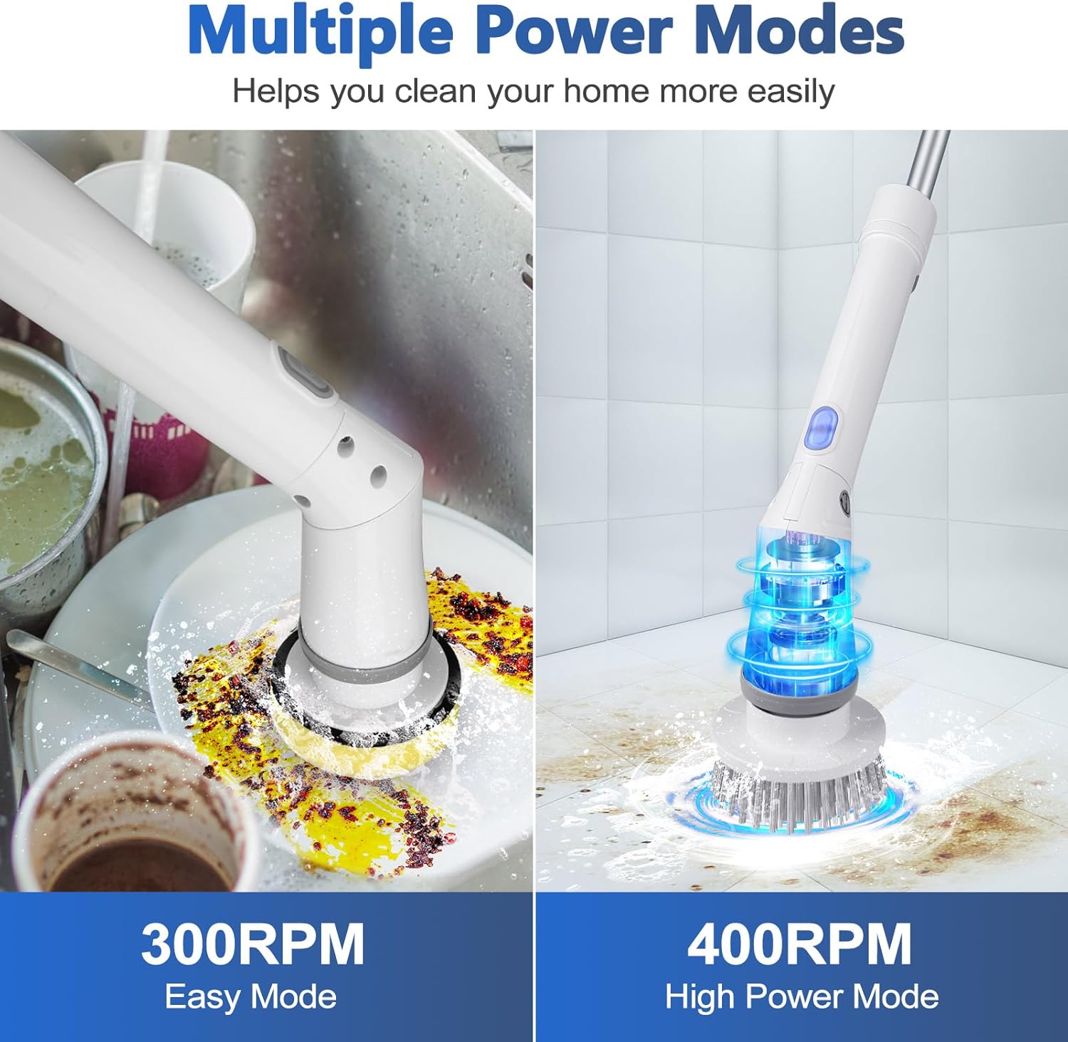 Qimedo Upgrade Rechargeable Electric Scrubber for Cleaning, 45-inch Handheld Spin Scrubber with