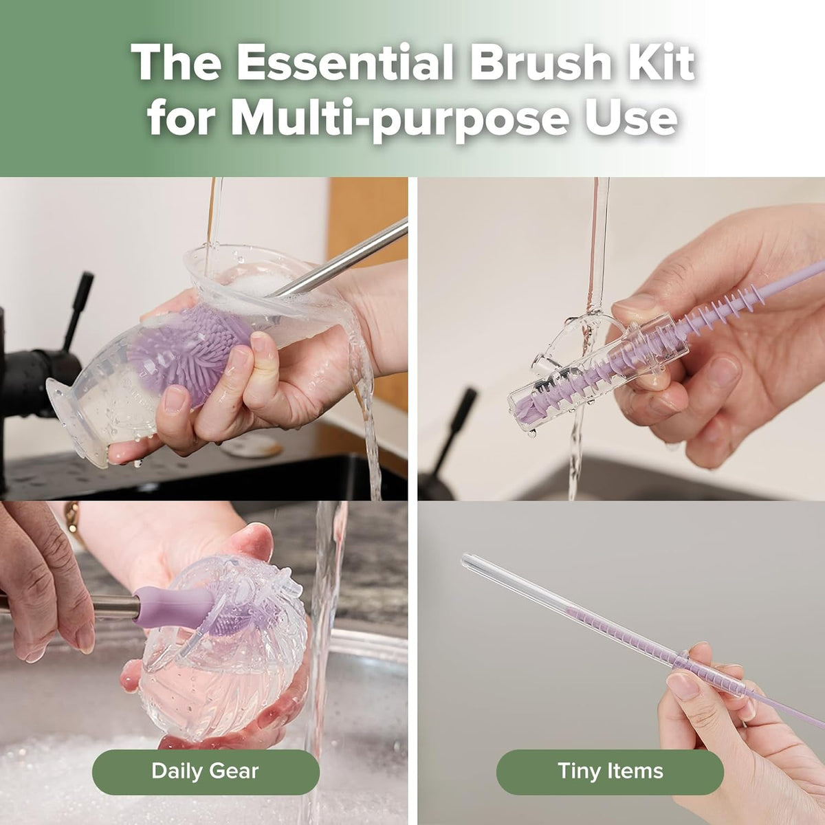 haakaa Silicone Cleaning Brush Kit - Baby Bottle Brush Cleaner for Breast Pump,Nipple,Breast Milk