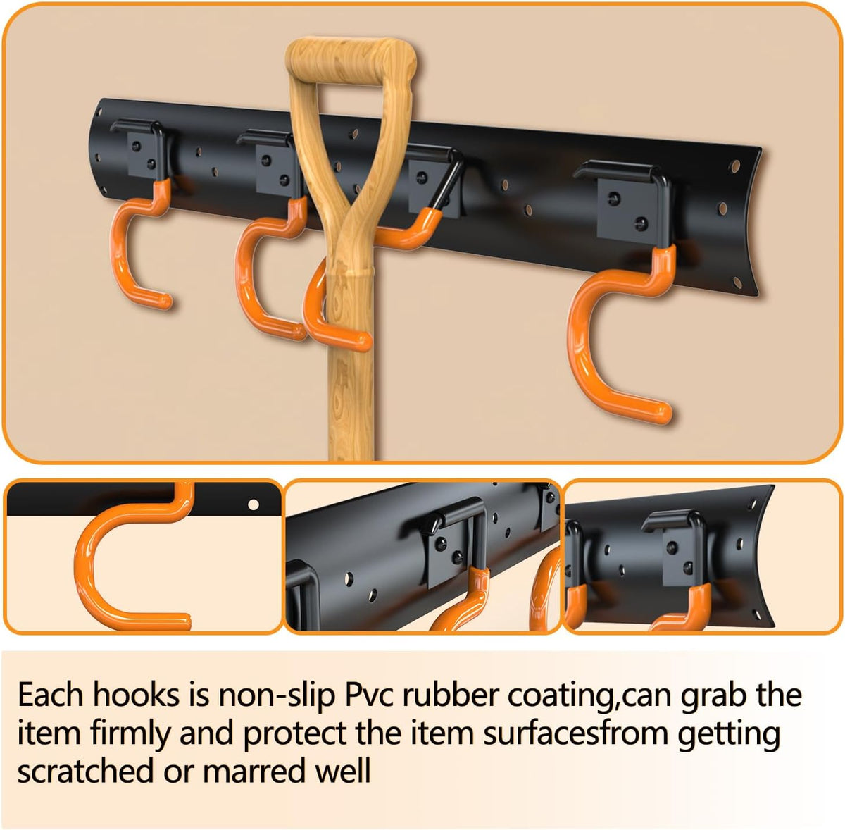 3-H 6×16" All Metal Garden Tool Organizer, Garage Tool Organizer, Broom Holder Wall Mount for
