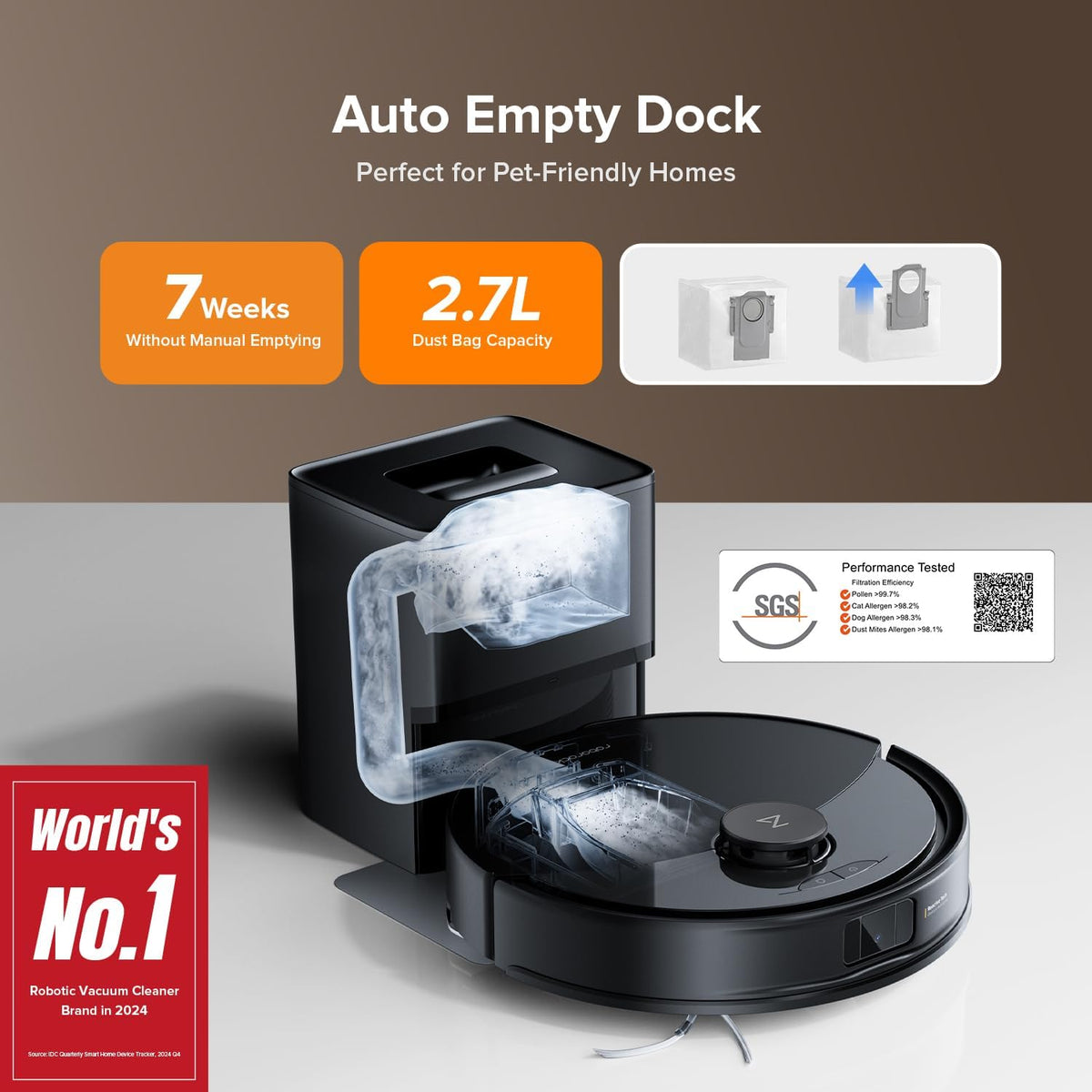 roborock Q10 X5+ Robot Vacuum and Mop, Self-Emptying, Hands-Free Cleaning for up to 7 Weeks
