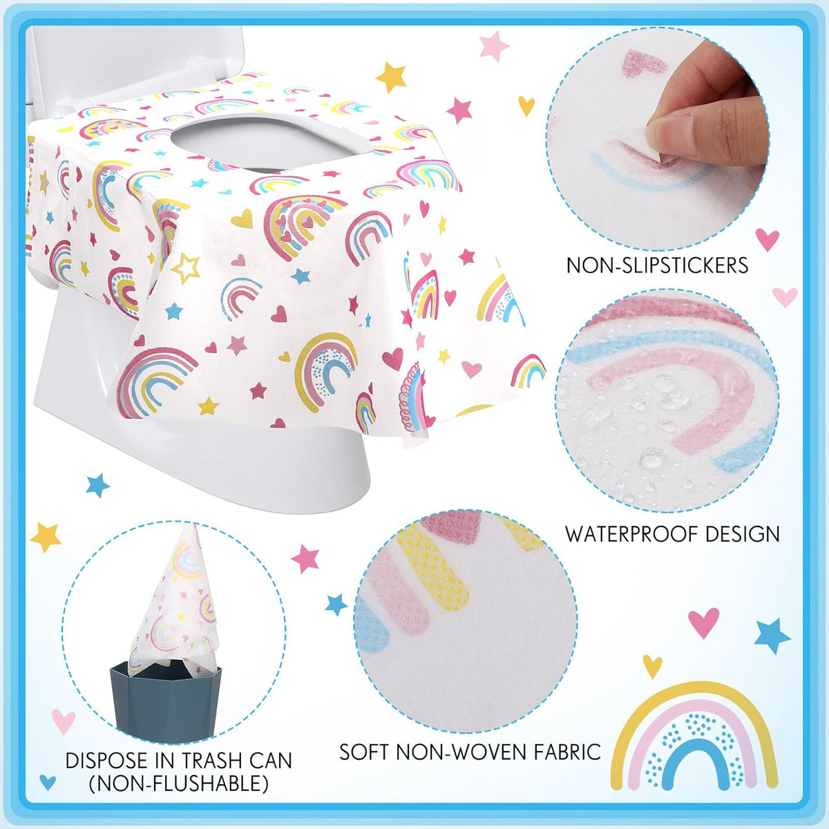 50 Packs Disposable Toilet Seat Covers Extra Large Individually Wrapped for Kids and Adults