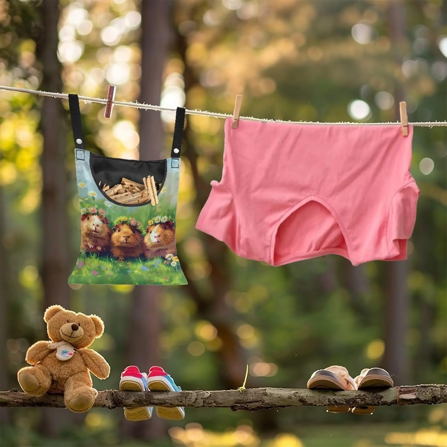 Guinea Pig Clothespin Bag Space-Saving Laundry Hanging Storage Organizer Clothes Pin Hanging Bag