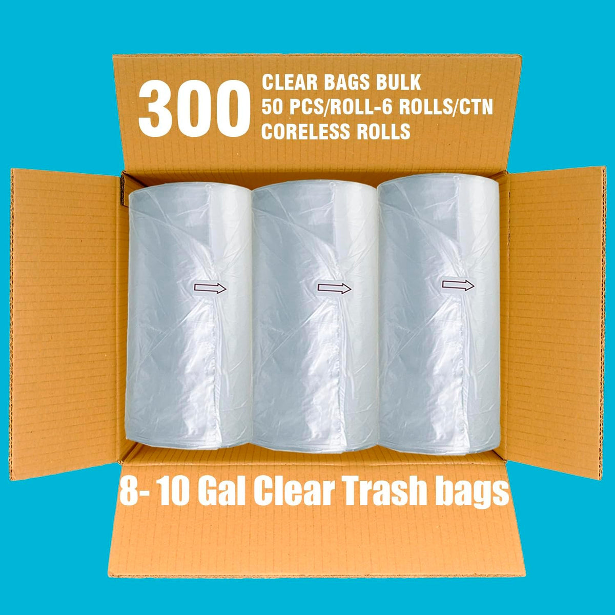 Trash Bags 8-10 Gallon, 300 Count Bulk, Clear Plastic Recycling Bags, Multi-purpose Garbage Bags