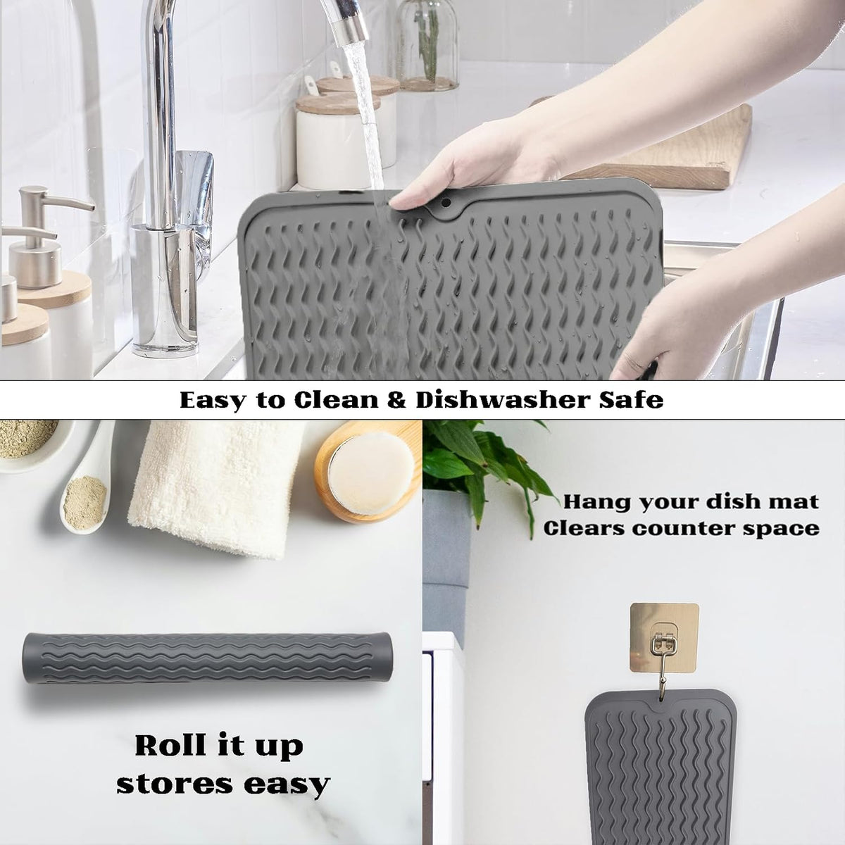 ZLR Silicone Dish Drying Mat for Kitchen Counter, Eco-Friendly Fast Dry Dish Mat, Easy Clean Multi