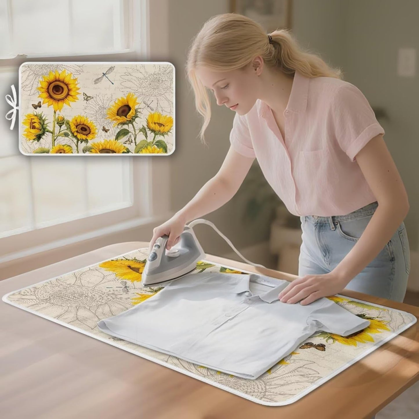 Sunflower Ironing Mat Pad for Table Portable Travel Iron Blanket Vintage Ironing Board Covers