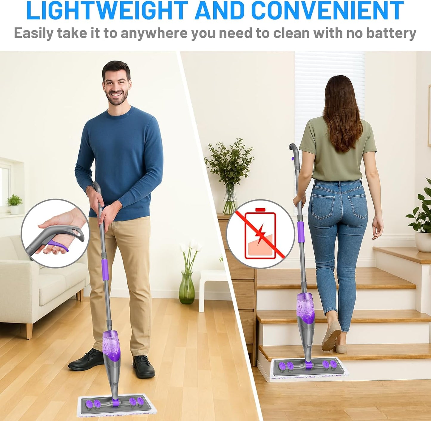 Spray Mops for Floor Cleaning - Wet Dry Mops with 6 Disposable Pads for Swiffer Powermop