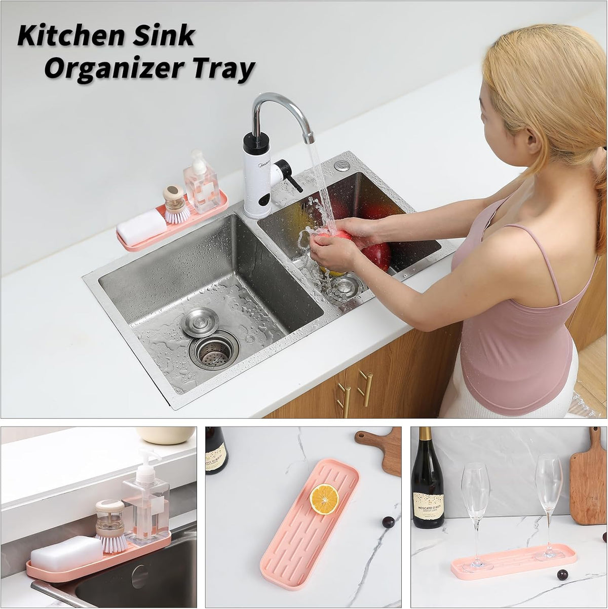 Silicone Kitchen Sink Organizer Tray for Multiple Usage,Easy Clean,Eco-Friendly Sponges Holder for