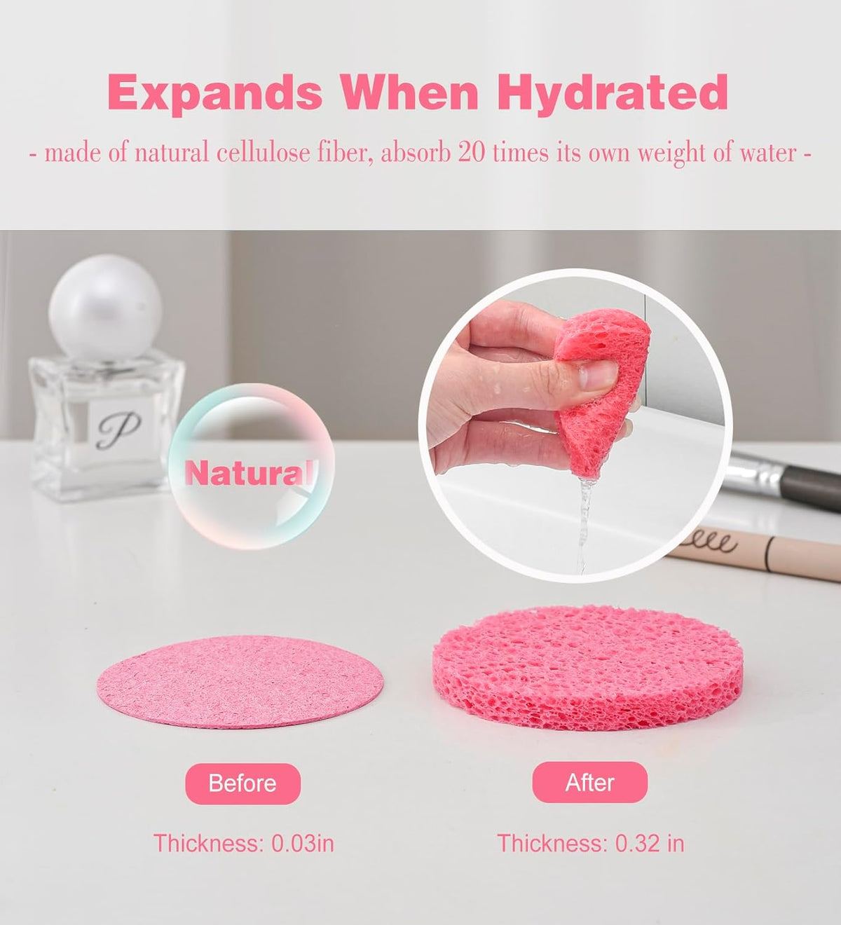 METUUTER 50 PCS Compressed Facial Sponges for Estheticians- 100% Natural Cellulose Face Sponge
