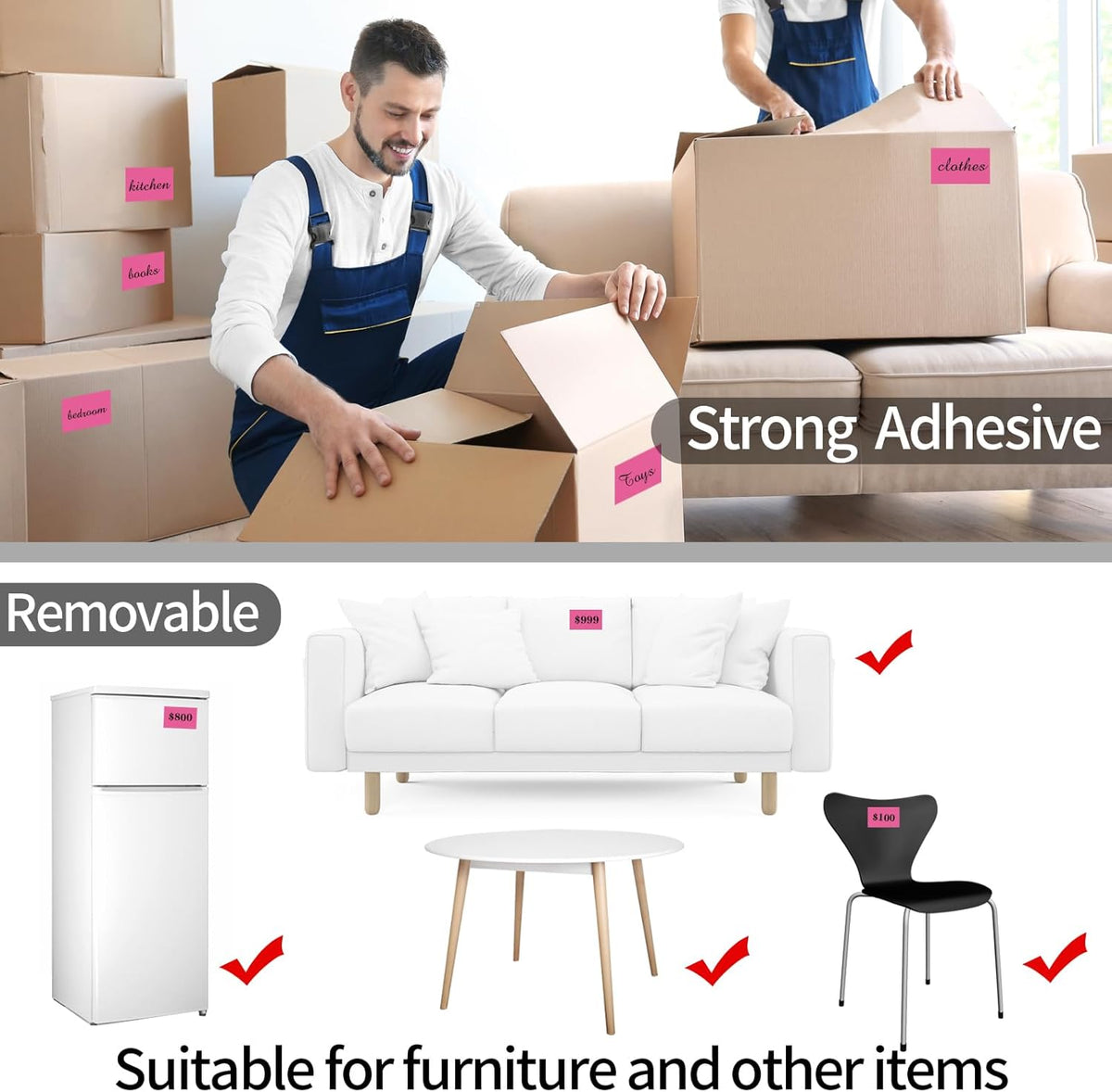 STARLIBOO Removable Colored Labels Stickers, 3X5 Inch Removable Large Label Stickers for Moving