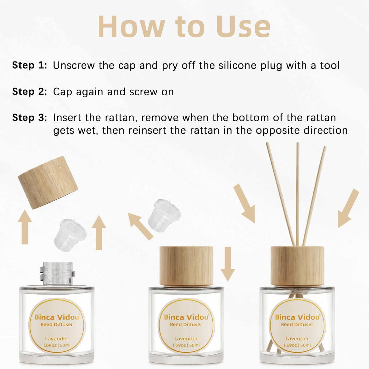 Reed Diffuser Set, Binca Vidou Lavender & Vanilla Natural Scent Oil Diffusers with Sticks for Home