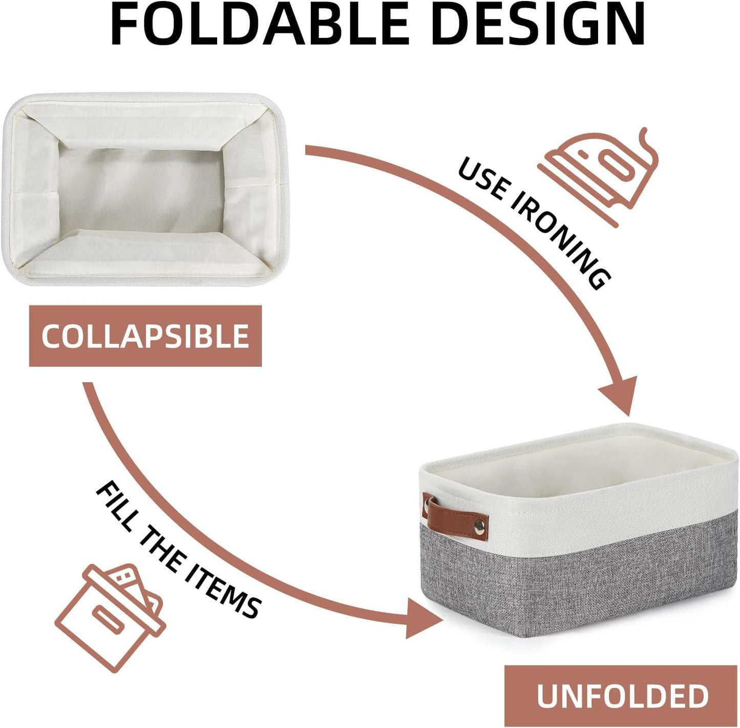 DULLEMELO Storage Baskets for Shelves, Small Fabric Storage Bins with Handles, Decorative Foldable