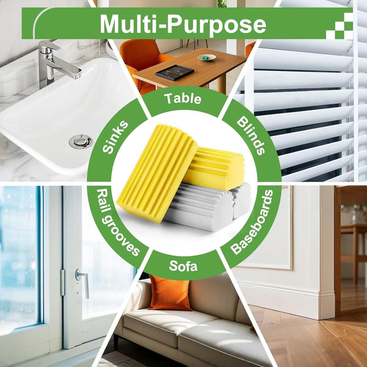 4-Pack Damp Clean Duster Sponge, Sponge Cleaning Brush, Duster for Cleaning Blinds, Glass