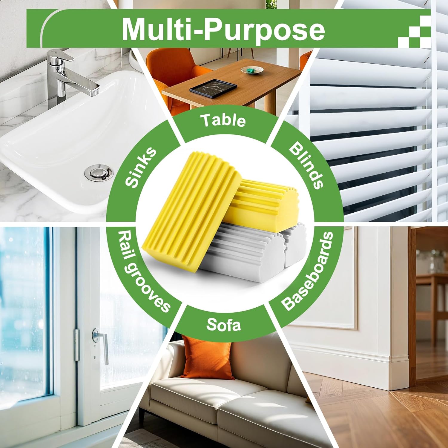 4-Pack Damp Clean Duster Sponge, Sponge Cleaning Brush, Duster for Cleaning Blinds, Glass
