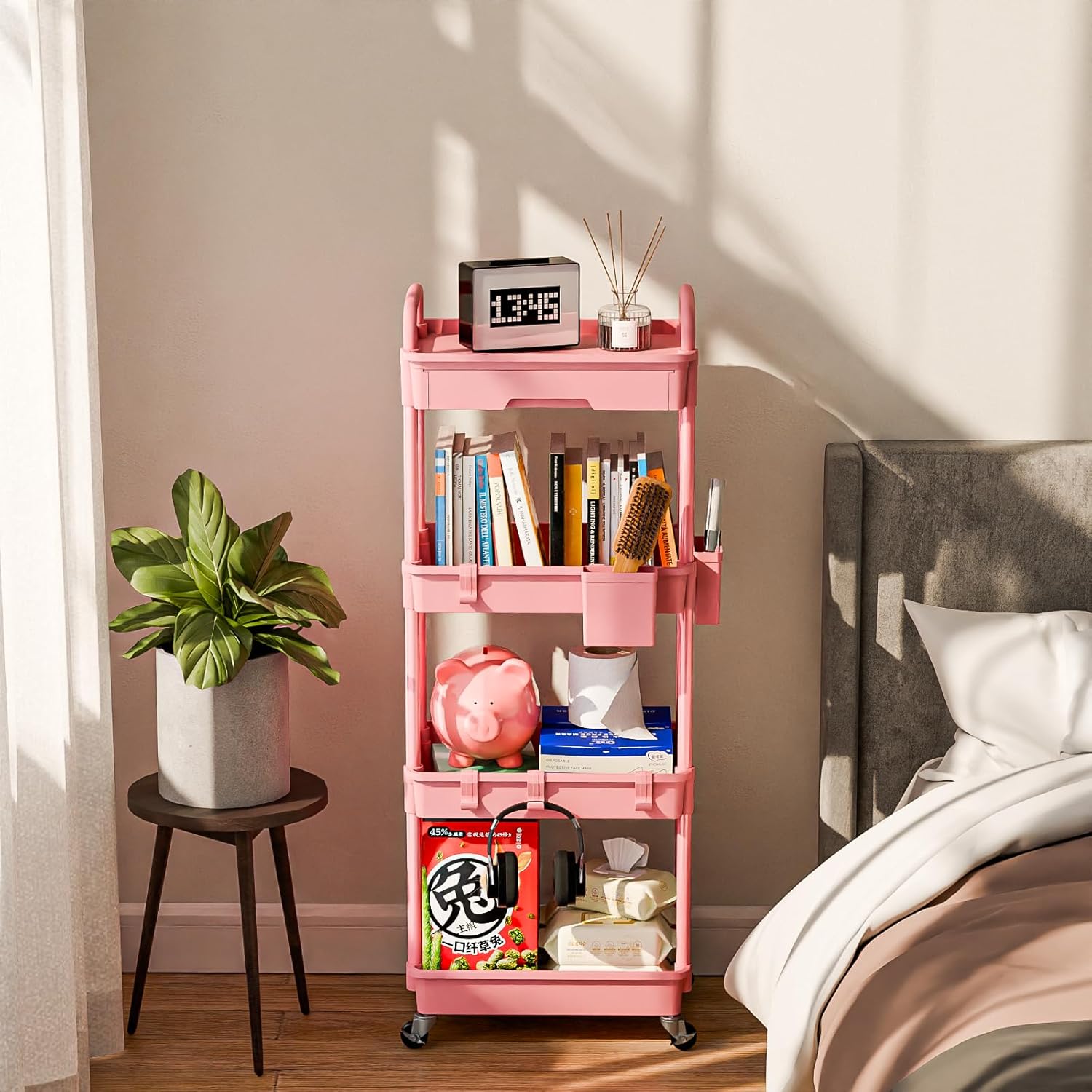 4 Tier Rolling Cart Organizer,Art Craft Diaper Bedside Snack Laundry Room Bathroom Organizer Narrow