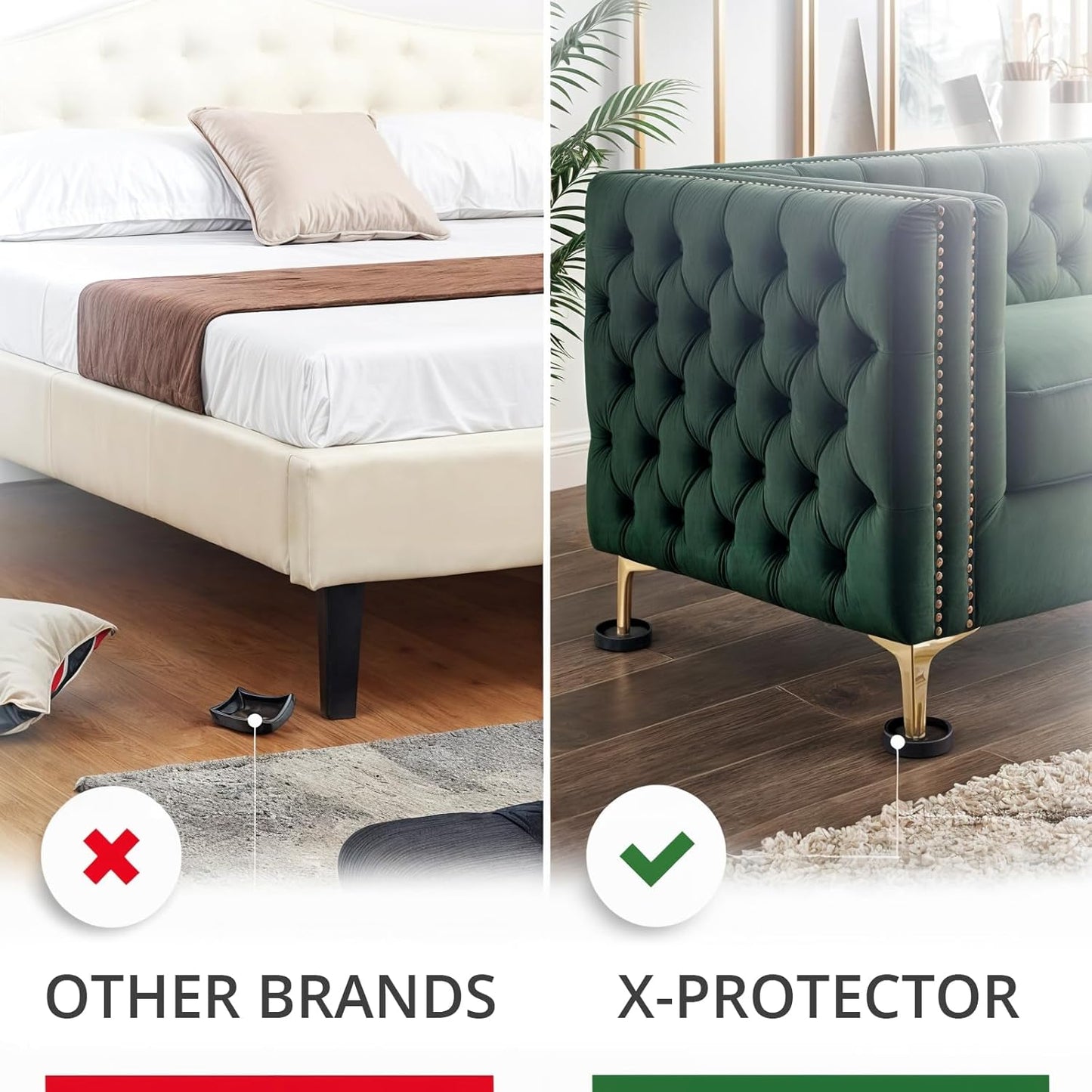 Furniture Cups X-PROTECTOR – 2.5" Caster Cups 8 PCS – Round Furniture Coasters – Ideal Bed Stoppers