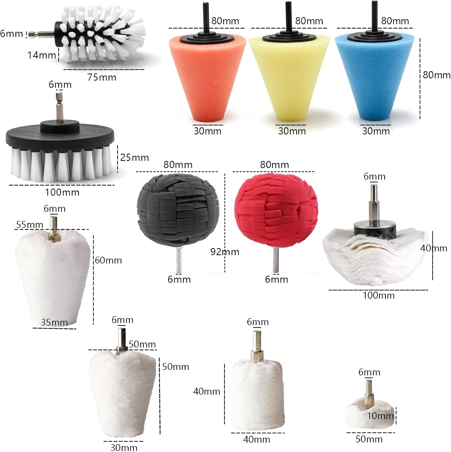 Polishing Pad Buffing Wheel Kit 12 Pack, Polishing Ball for Drill,for Car Care Metal Aluminum