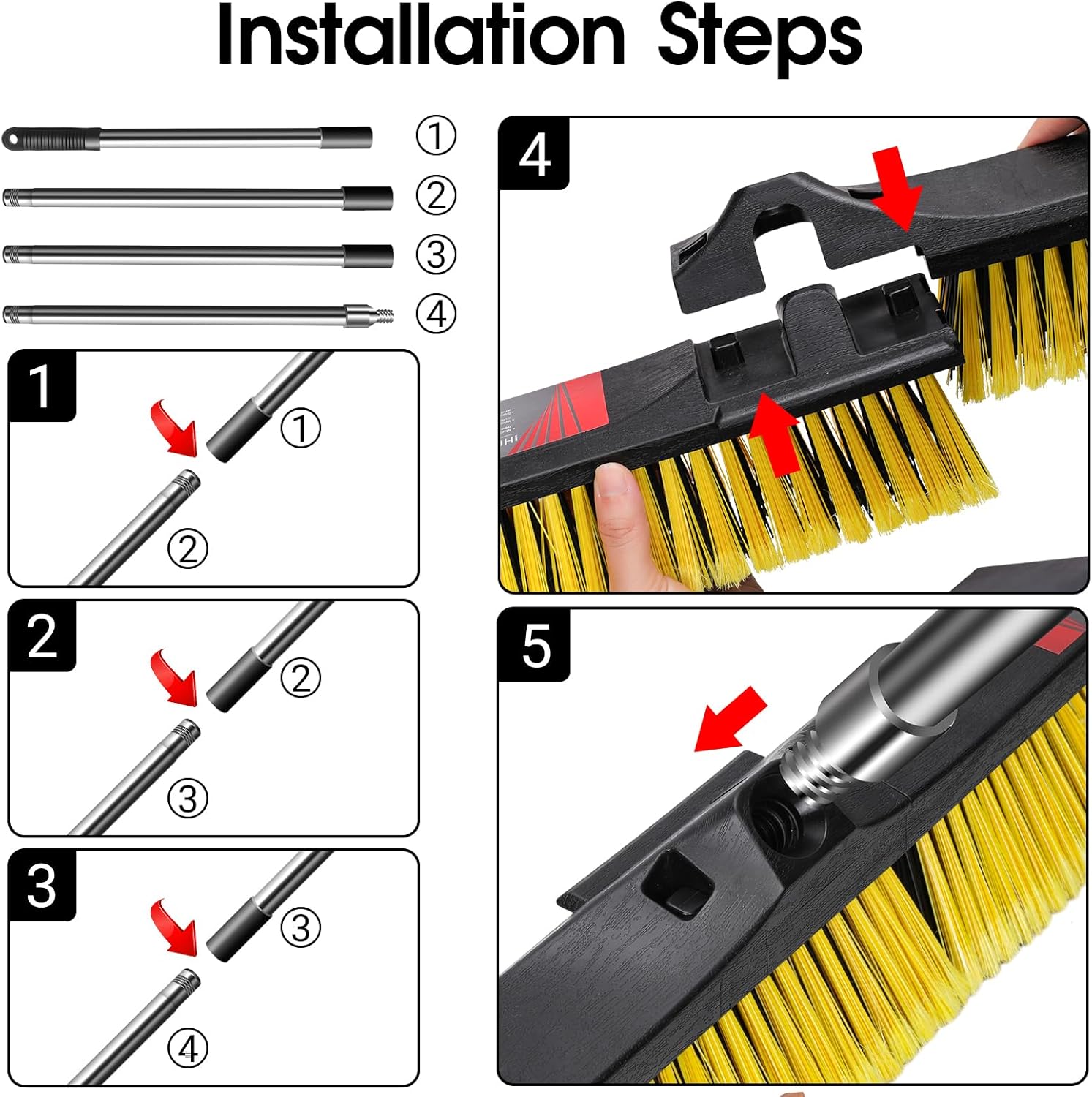 24" Push Broom,Masthome Industrial Broom with Stiff Bristles,Outdoor Broom Heavy Duty and 55" Long