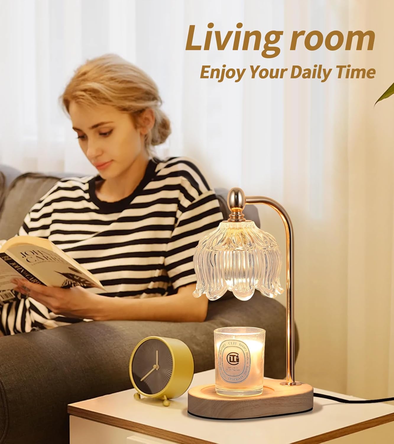 Candle Warmer Lamp with Timer and Dimmer,Electric Gold Light Gifts for Women Melt Wax Warmer Lamp