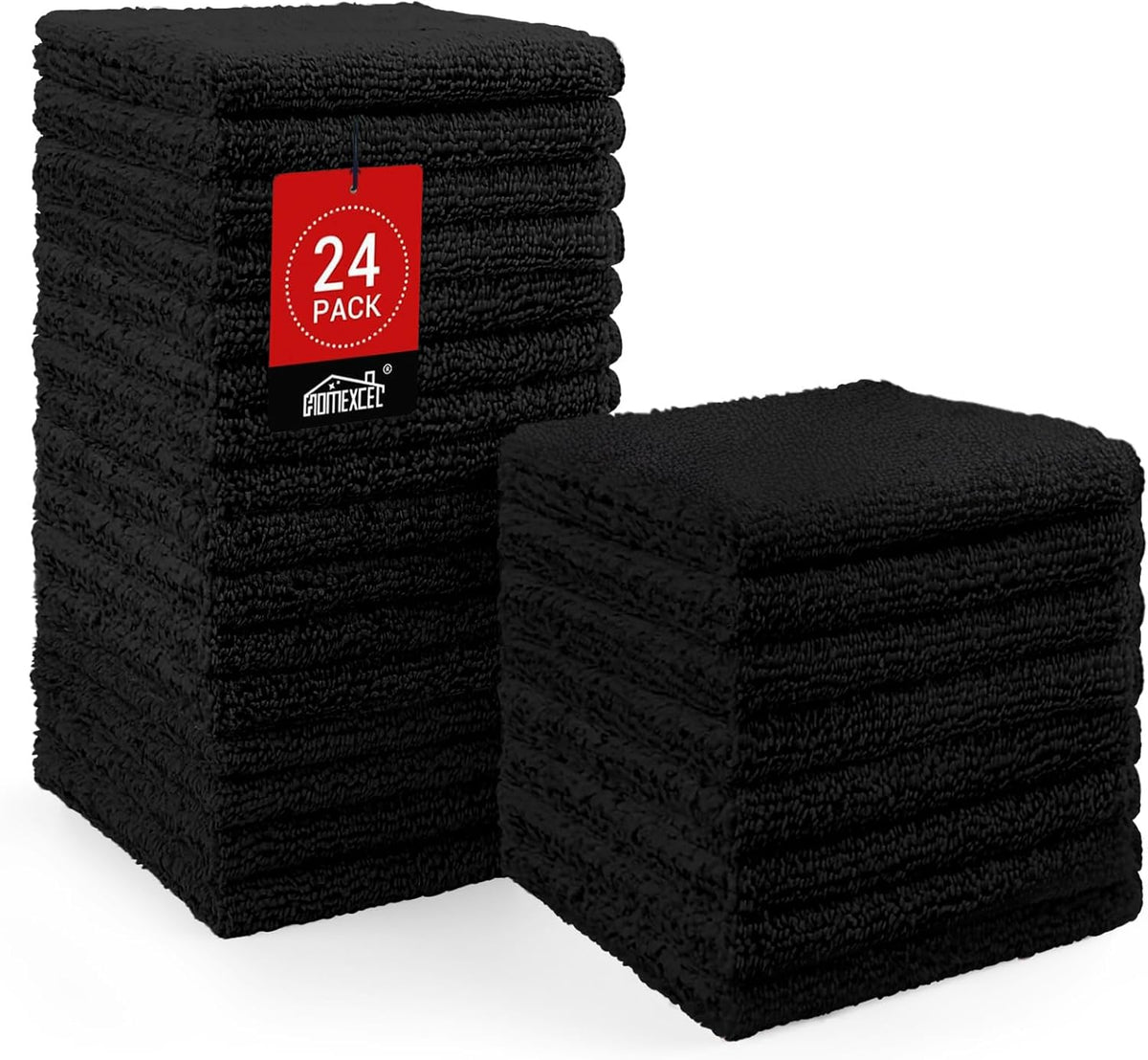 HOMEXCEL Black Washcloths 24 Pack, Highly Absorbent and Soft Microfiber Face Towel, Makeup Remover