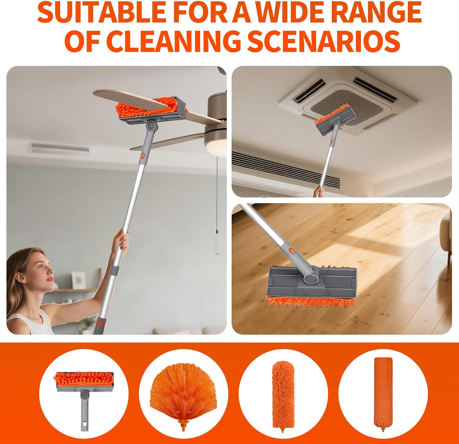Ceiling Fan Cleaner Duster with 72‘’ Extendable Long Handle Cleaning Duster Kit, Reusable Chenille
