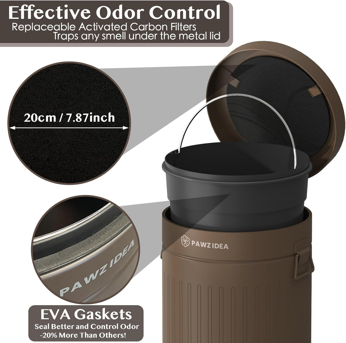 PAWZIDEA Dog Poop Trash Can Outside Odor Control, 3.1Gallon Pet Waste Trash Can Outdoor Waterproof