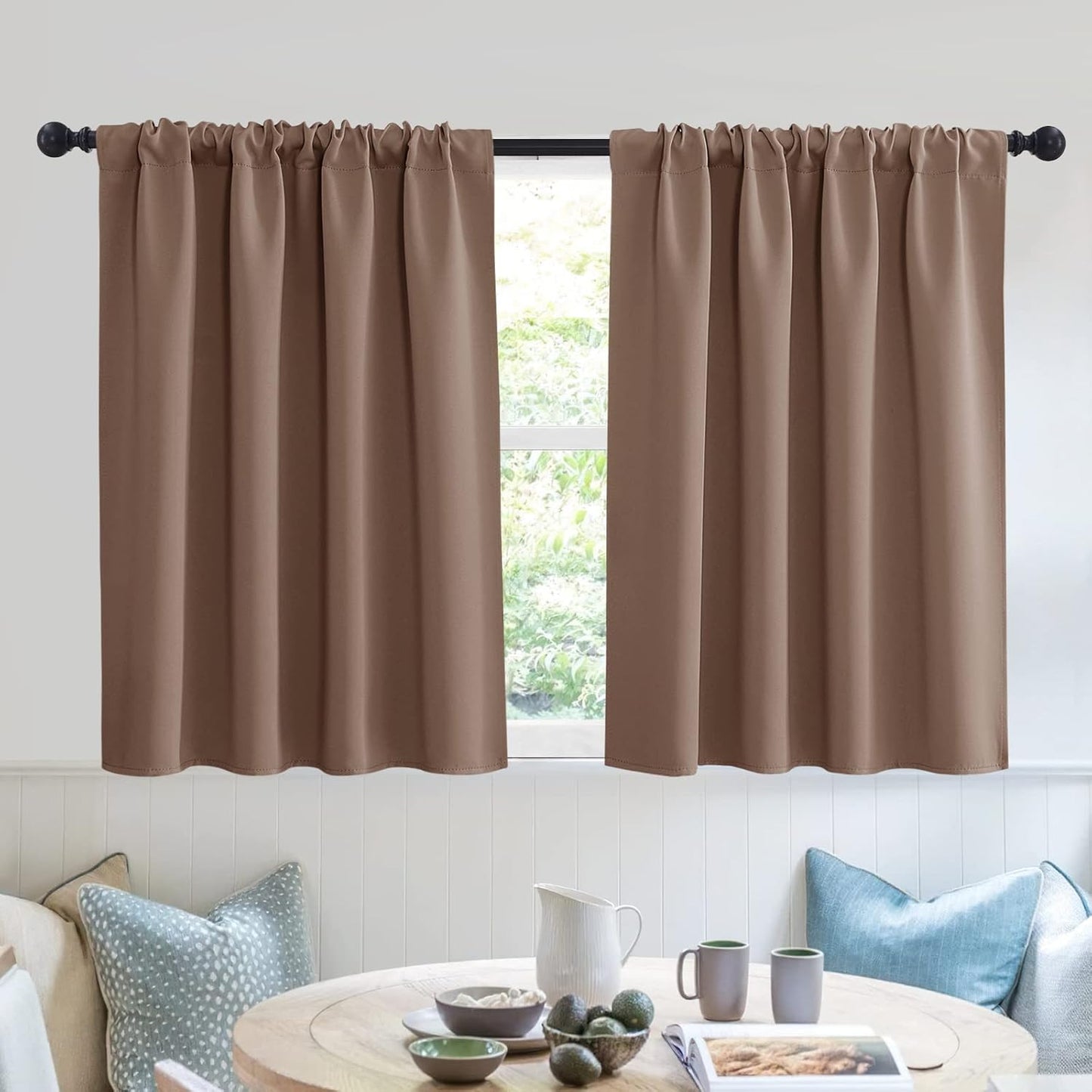 RYB HOME Blackout Curtain Set - Solid Country Curtains Sunlight Glare Block Noise Reduce Drapes for