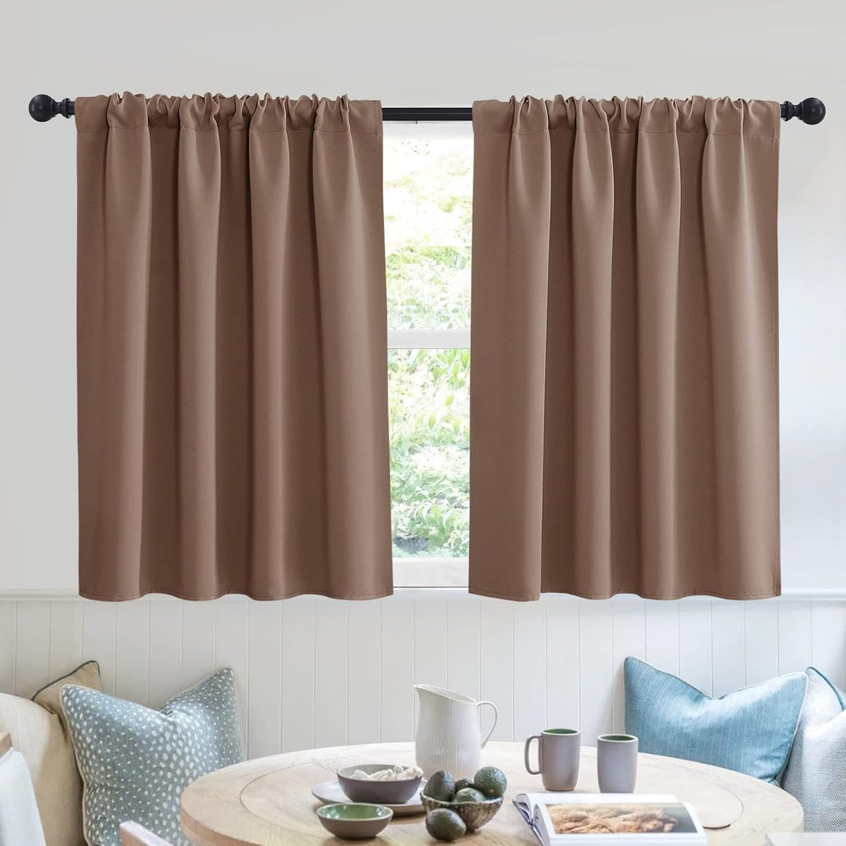 RYB HOME Blackout Curtain Set - Solid Country Curtains Sunlight Glare Block Noise Reduce Drapes for