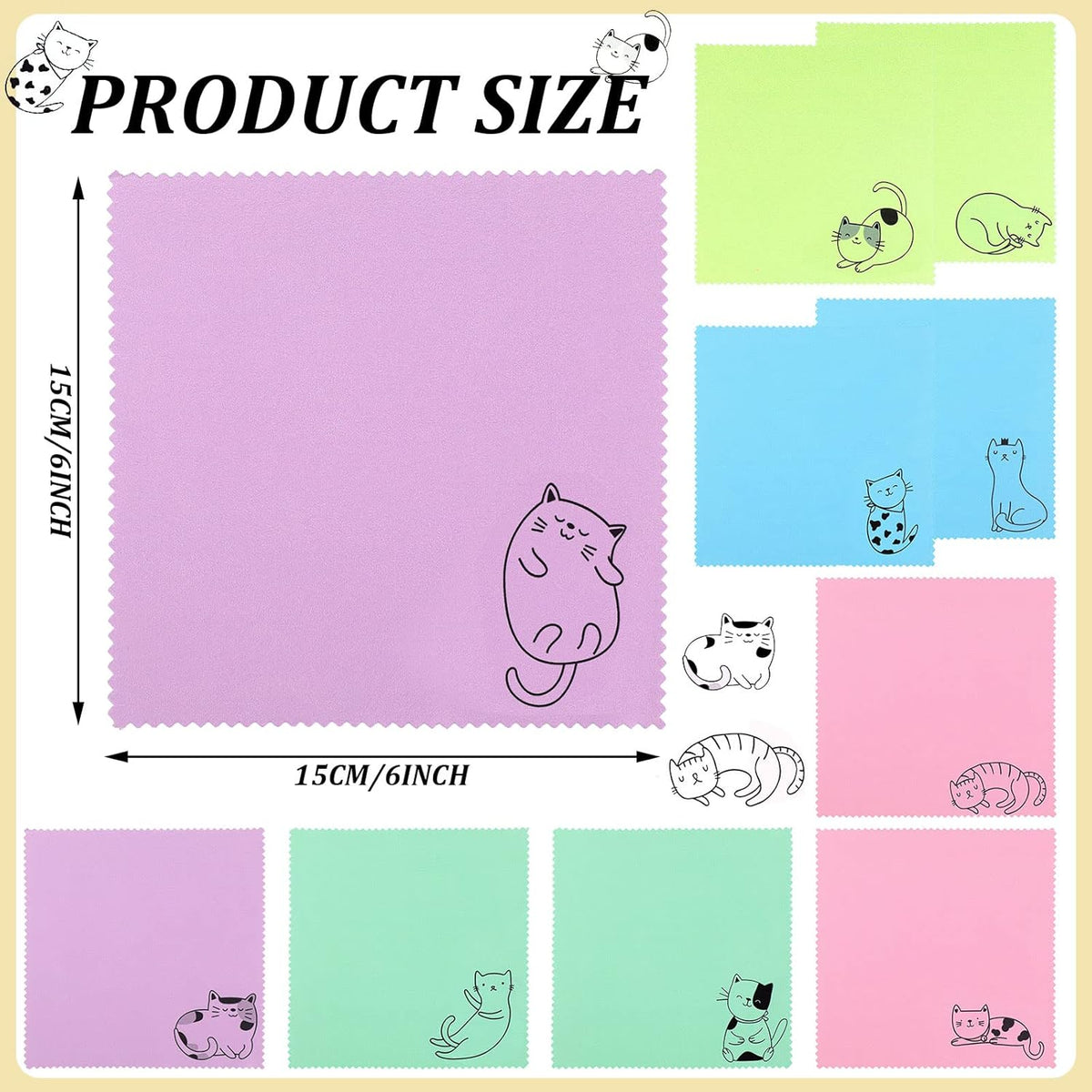 Sinmoe 20 Pcs Microfiber Cleaning Cloth Cute Kitty Cat Design Microfiber Cloth Gift Soft Multicolor