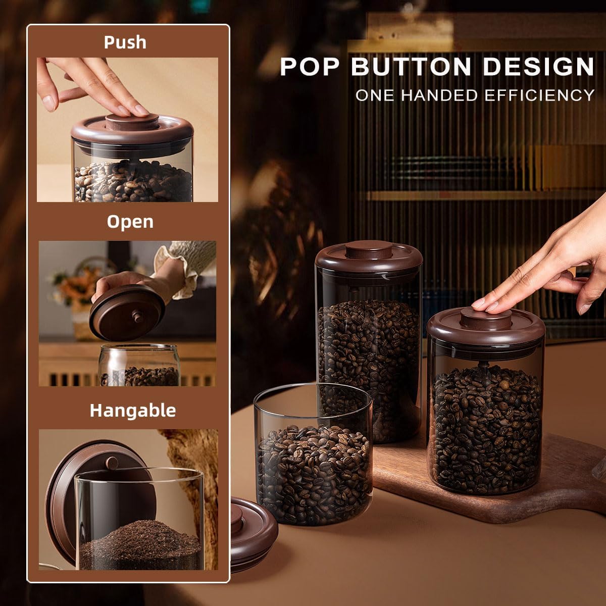Ankou Glass Coffee Canister 900ml x 2 Jar, Airtight Food Storage Container with Pop Lid, Kitchen
