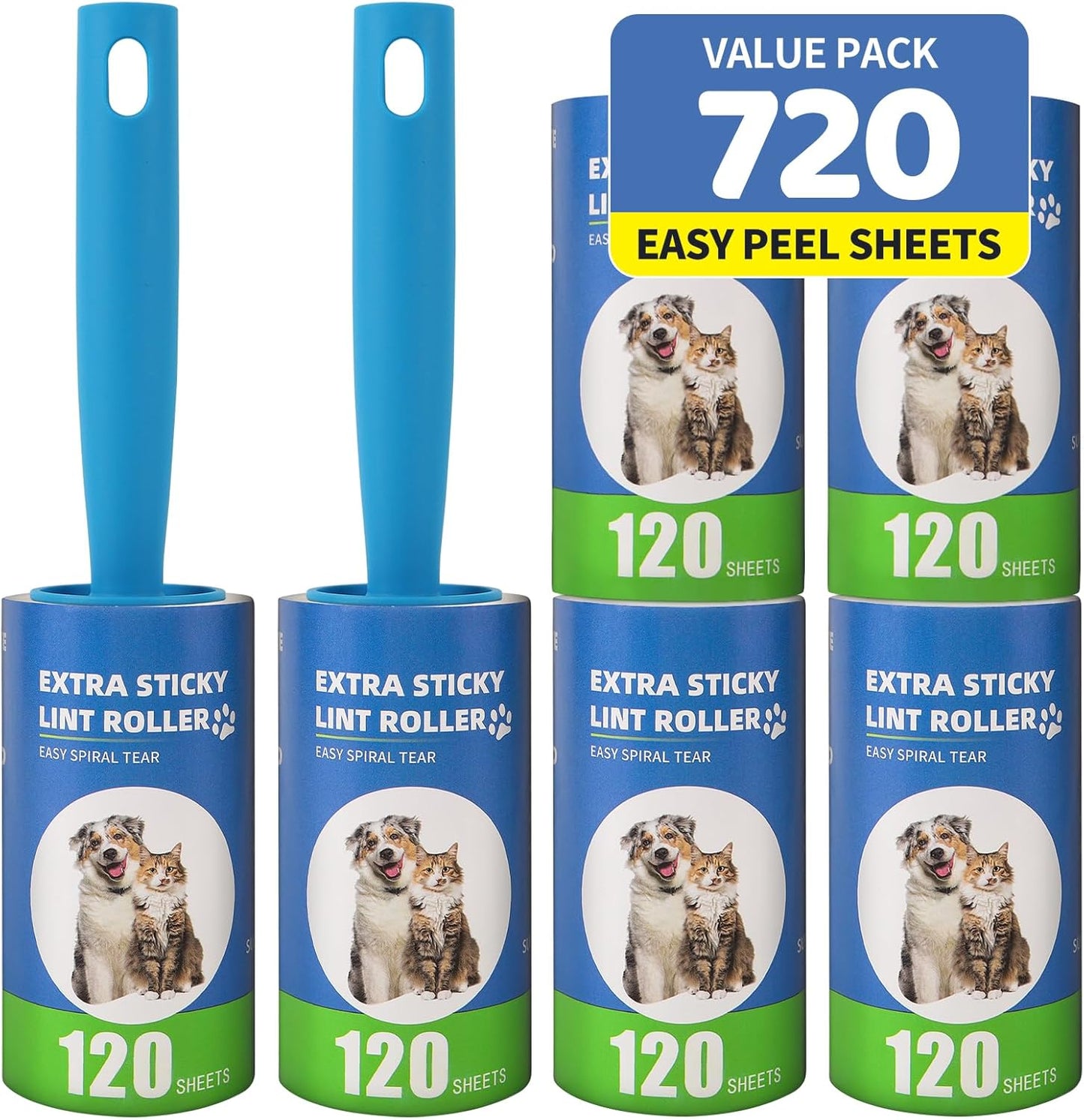 Extra Sticky Lint Roller Refills 6 Pack (720 Sheets) fit 3.8"-4" Standard Size Lint Roller Sticker