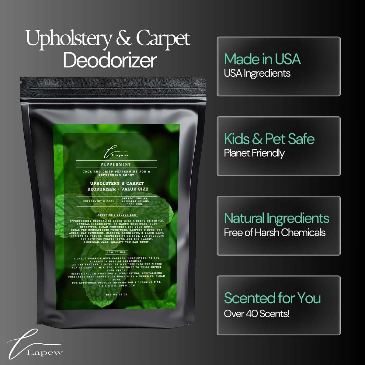 Peppermint Carpet Freshener Powder Refill 36 oz | Powerful Odor Eliminator for Home | Upholstery