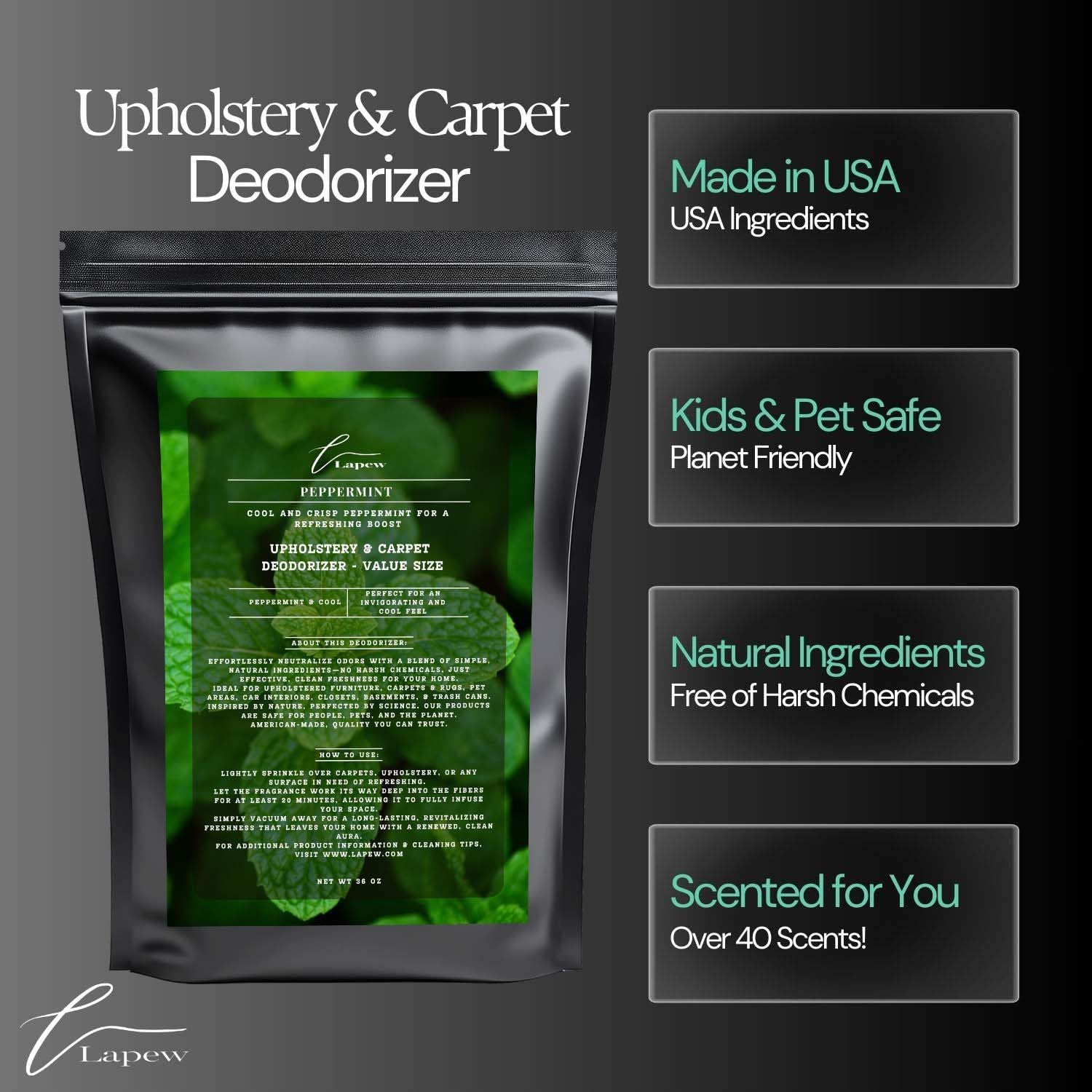 Peppermint Carpet Freshener Powder Refill 36 oz | Powerful Odor Eliminator for Home | Upholstery