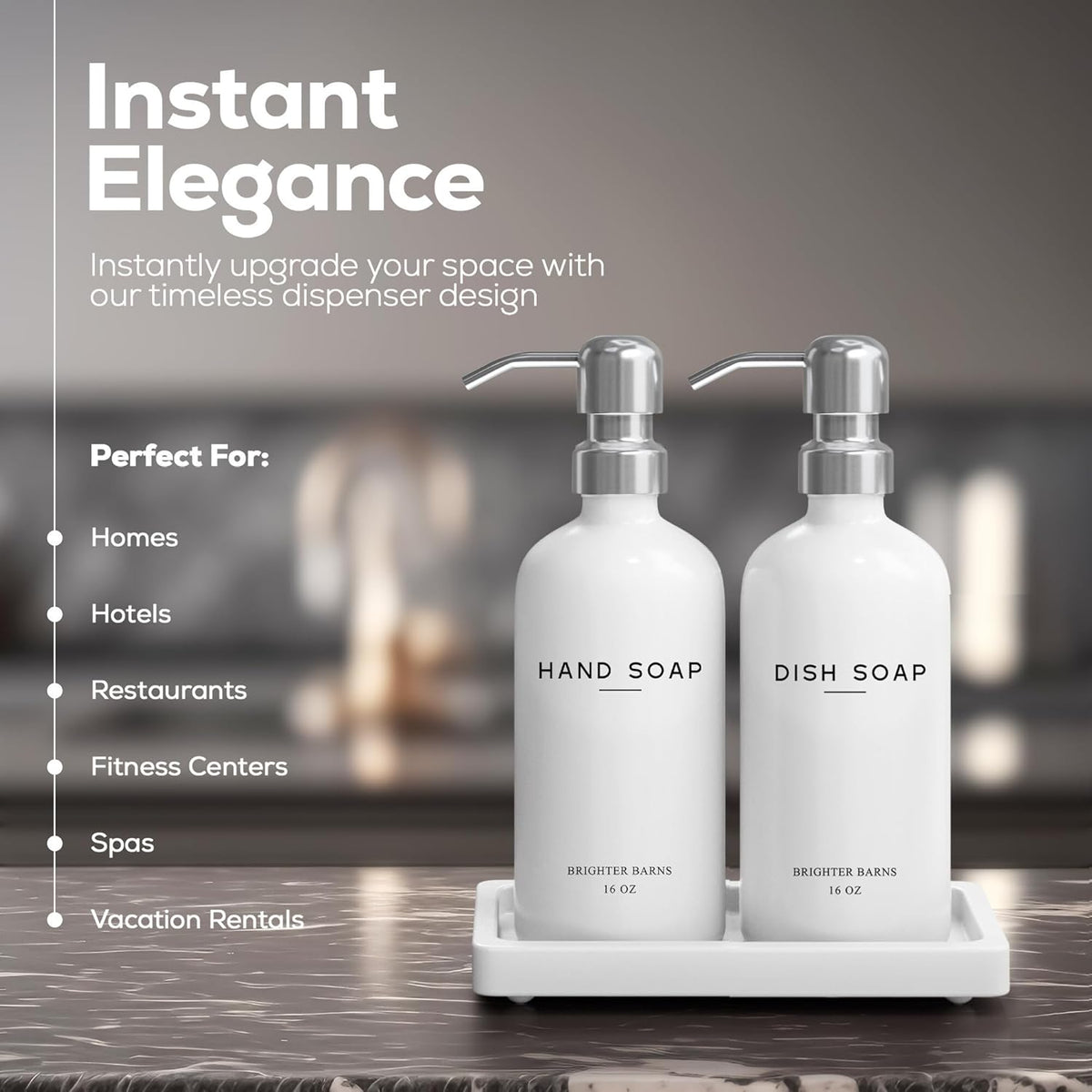 White Glass Hand and Dish Soap Dispenser Set by Brighter Barns - Kitchen Soap Dispenser Set with