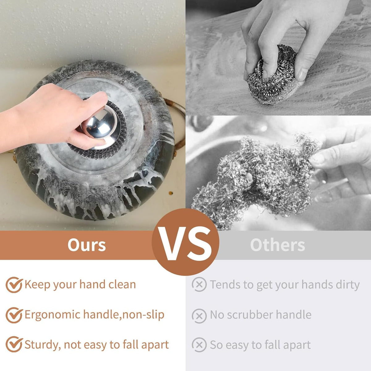 4pcs Steel Wool Scrubber with Replacement Wire Sponge Pads Set, Stainless Steel Scrubber with