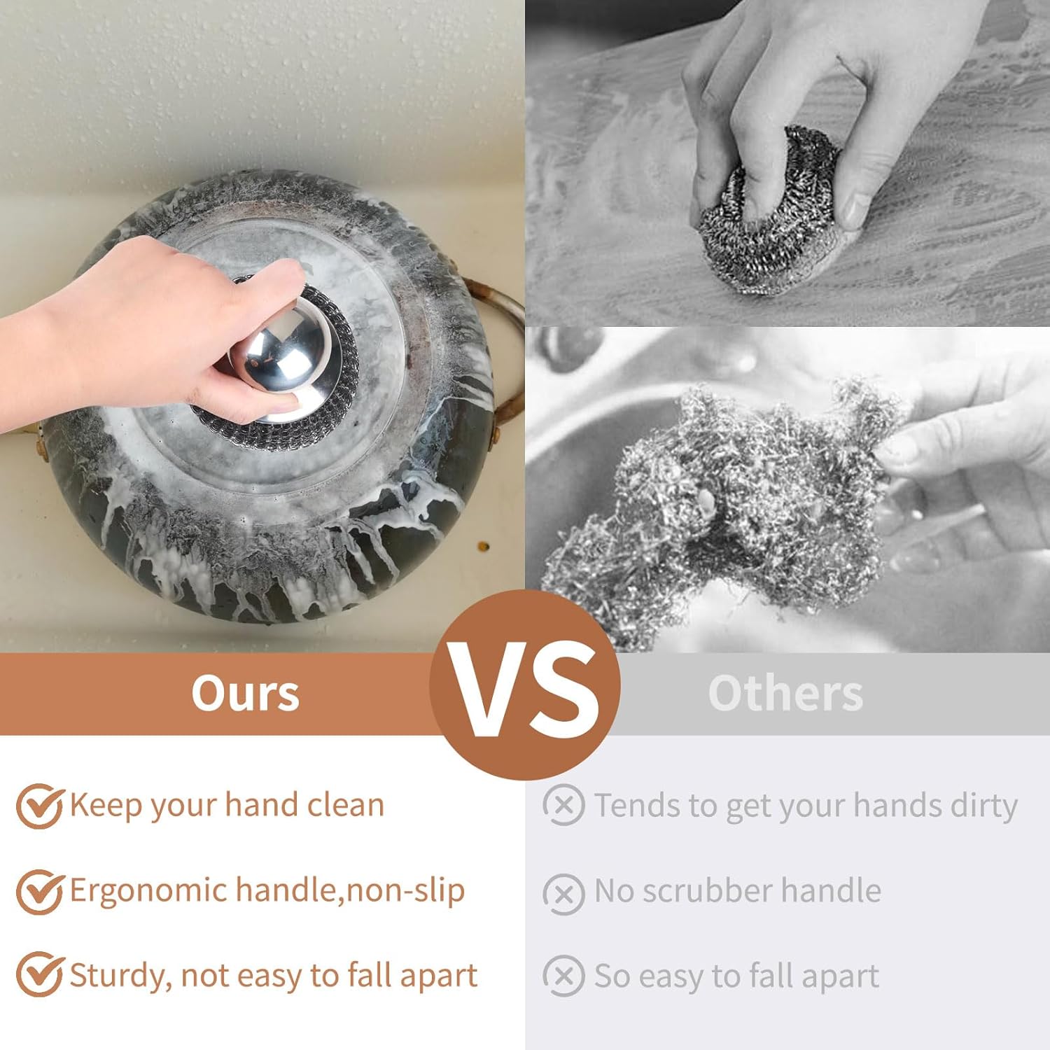 4pcs Steel Wool Scrubber with Replacement Wire Sponge Pads Set, Stainless Steel Scrubber with