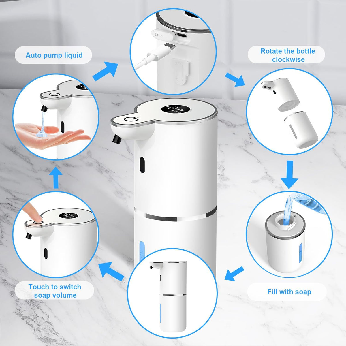 Automatic Liquid Soap Dispenser,6 Level Adjustable Liquid, Wall Mount Soap Dispenser,USB