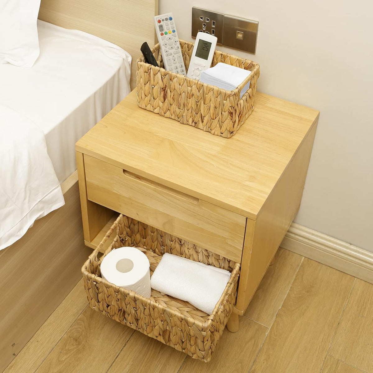 HOONEX Water Hyacinth Storage Baskets, Wicker Baskets for Storage, Hand Woven Baskets with Carry