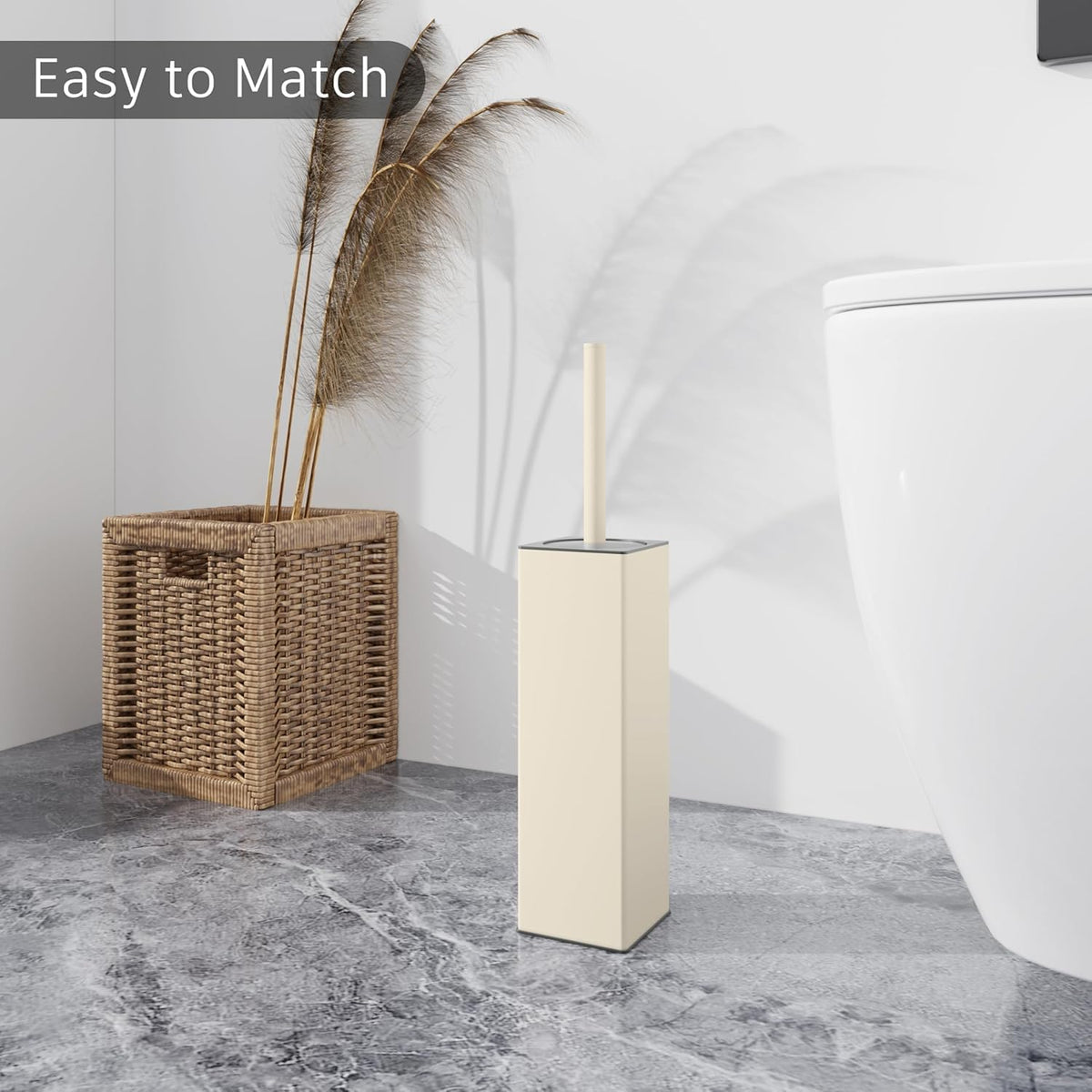 BGL Standing Toilet Brush and Holder Matte White Aluminium Toilet Bowl Cleaner Brush and Holder for