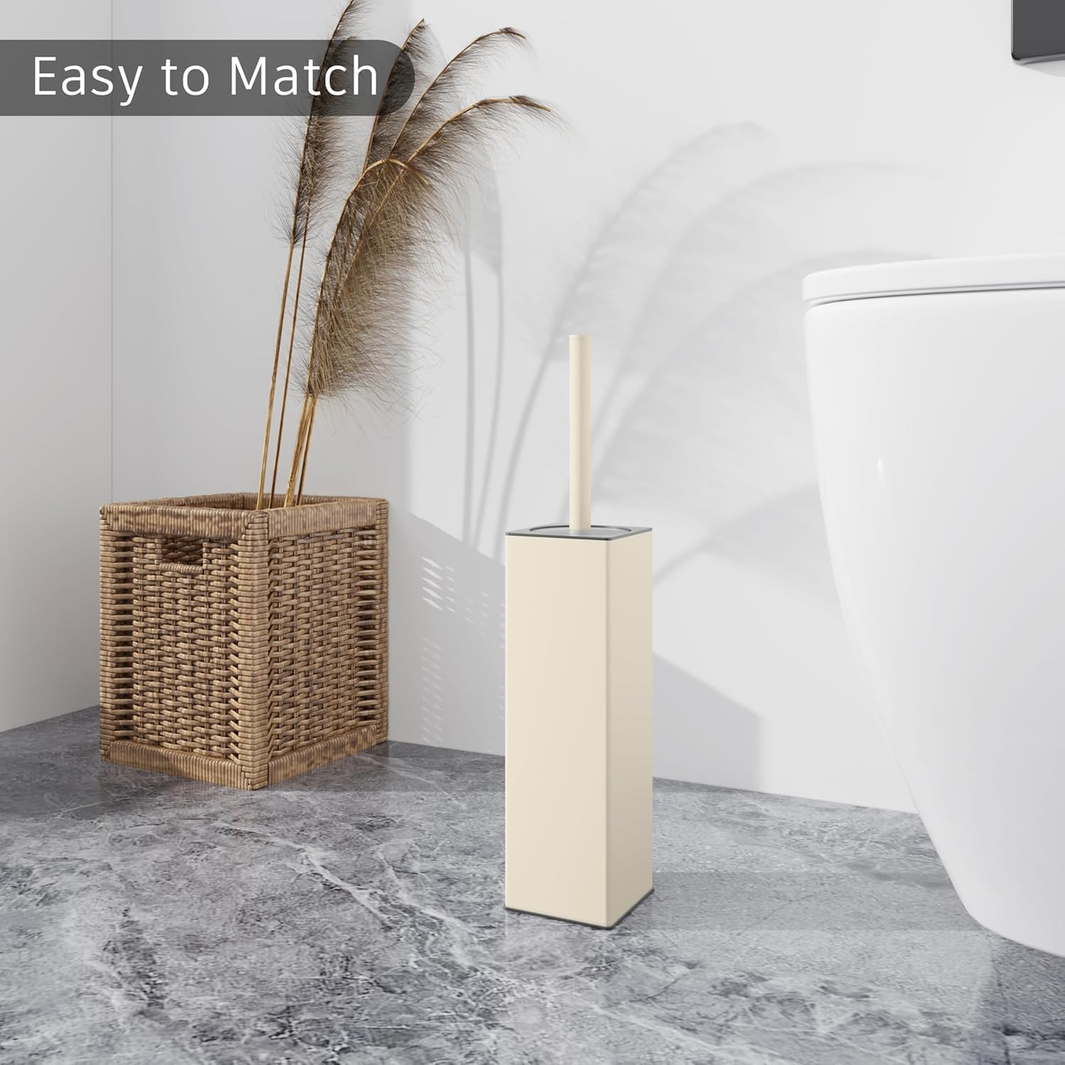 BGL Standing Toilet Brush and Holder Matte White Aluminium Toilet Bowl Cleaner Brush and Holder for
