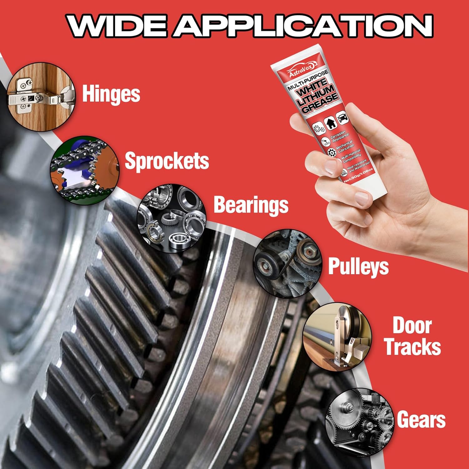 AstraVox White Lithium Grease, Multi-Purpose Lubricant Lithium Grease with Brush for Hinges