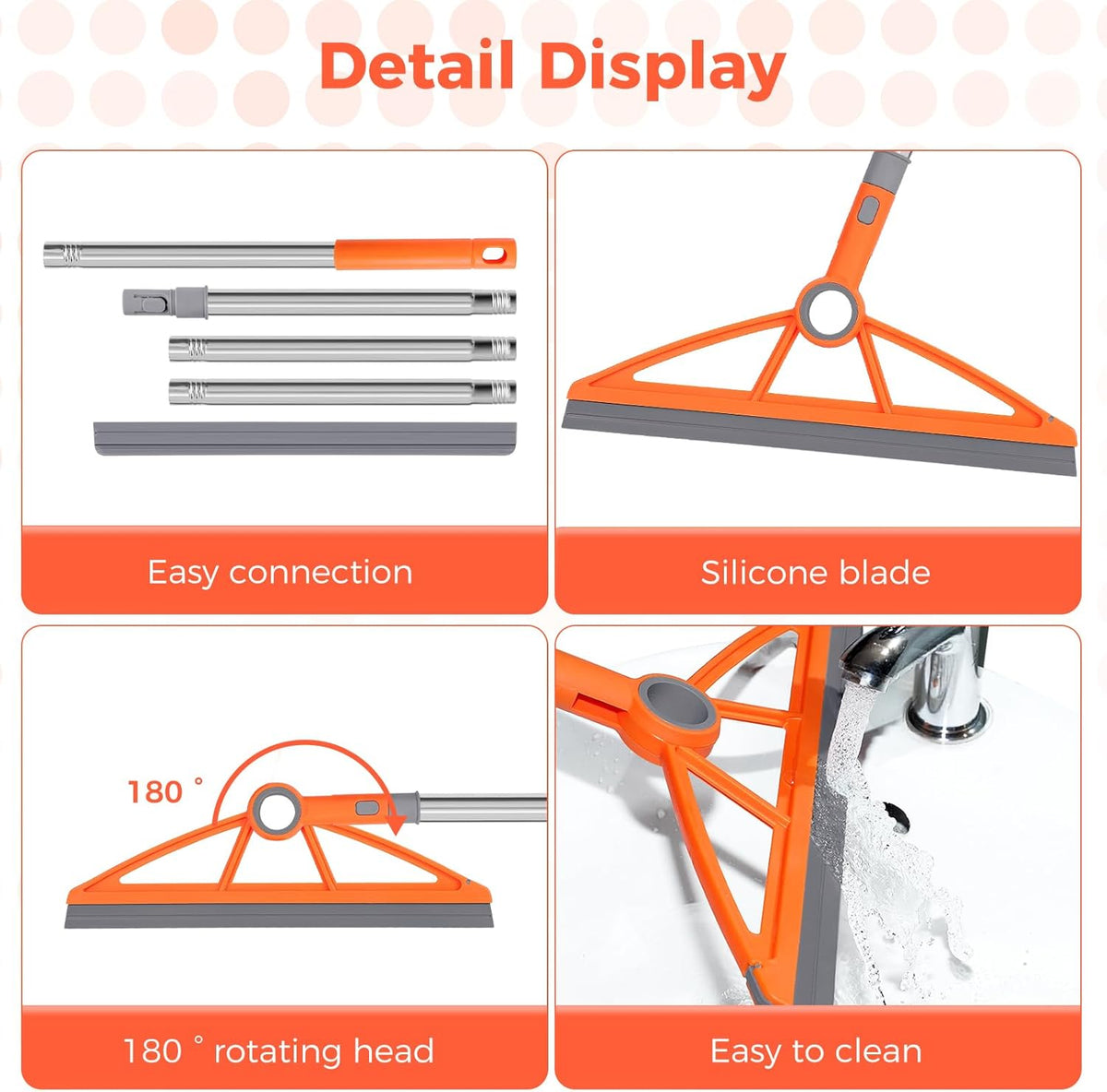2-in-1 Air Broom, 180° Rotating 54 Inch Adjustable Silicone Rubber Broom Includes 2 Scraping