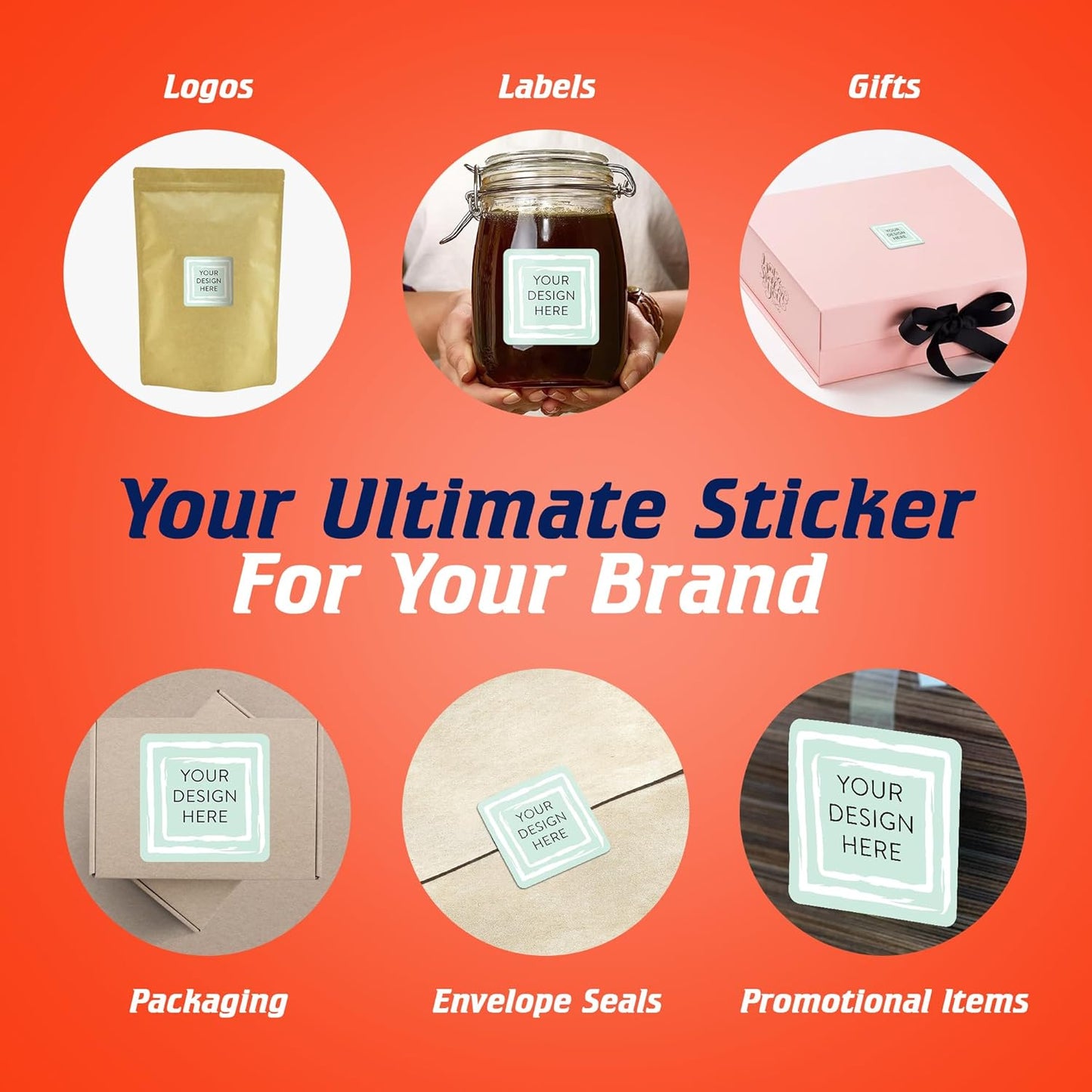 100 Custom Vinyl Stickers - Upload Your own Image, Text, Design, Logo - Personalized Logo Labels