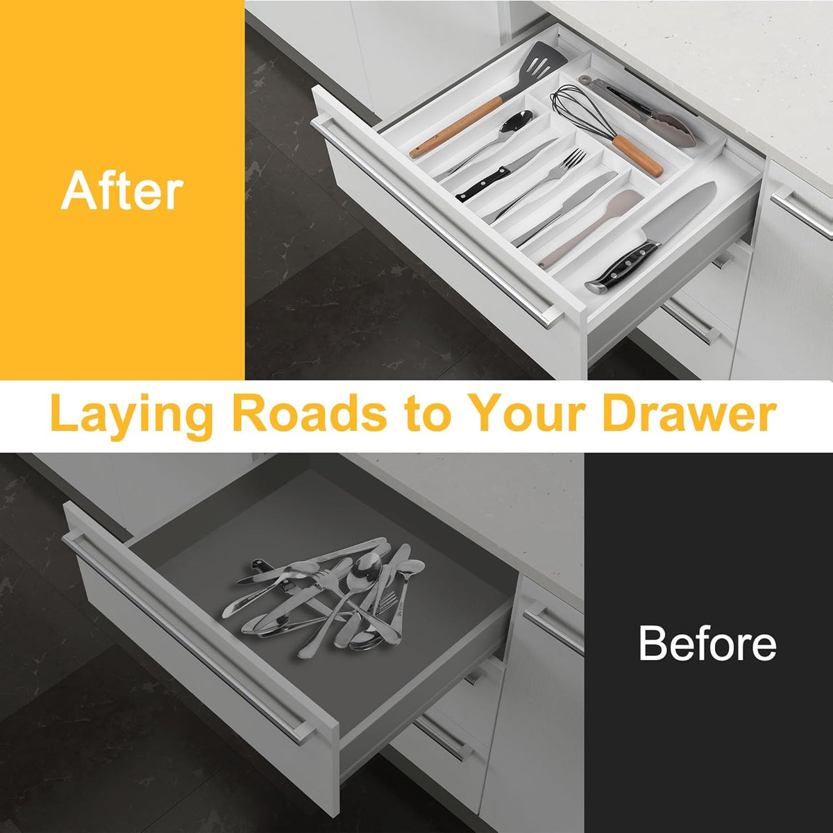 Large Premium Bamboo Silverware Organizer - Expandable Drawer Organizer & Utensil Organizer